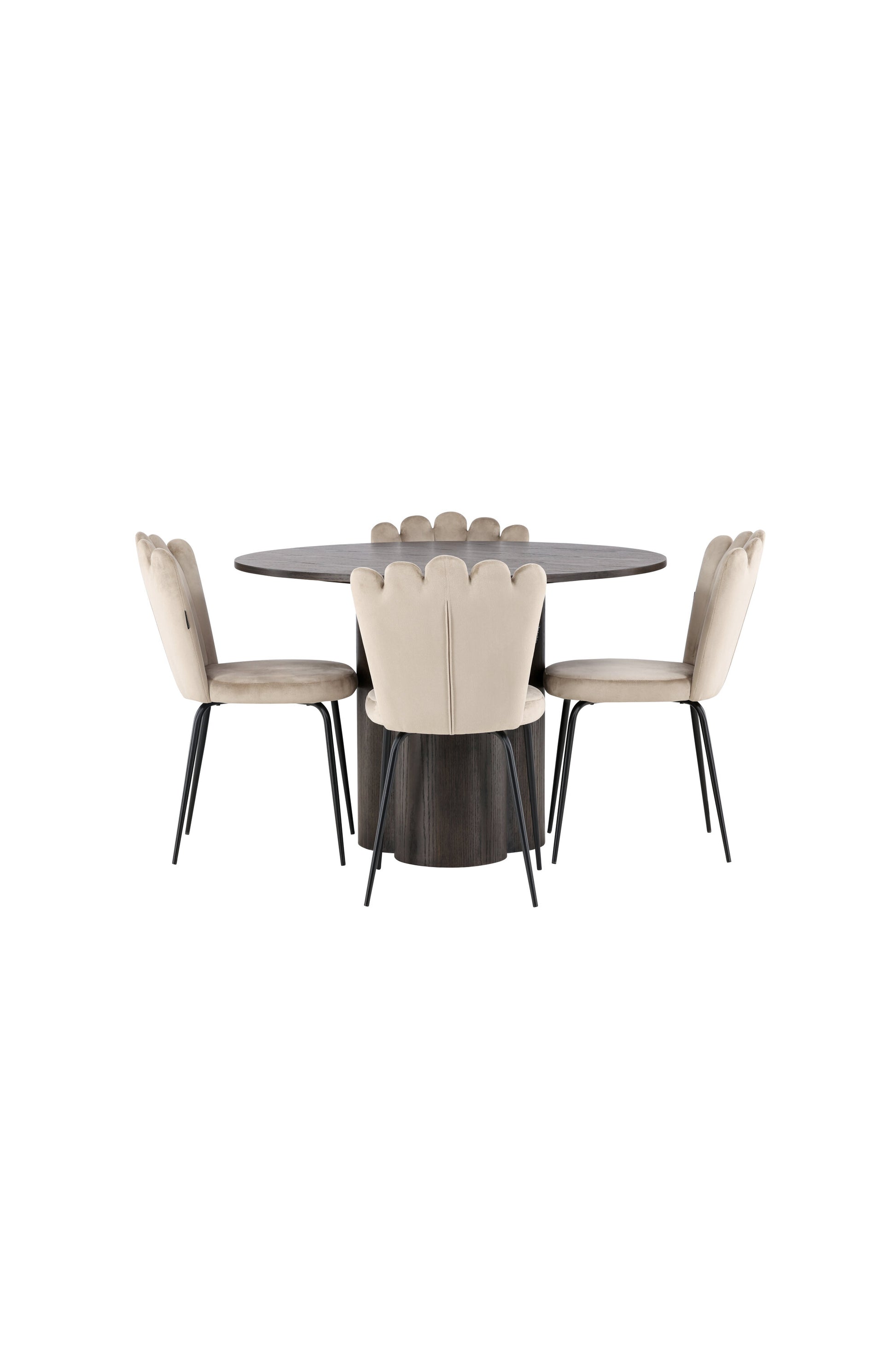 Olivia Matbord med Limhamn Stolarna – Bord: ⌀110 Stol: 42x82x44
