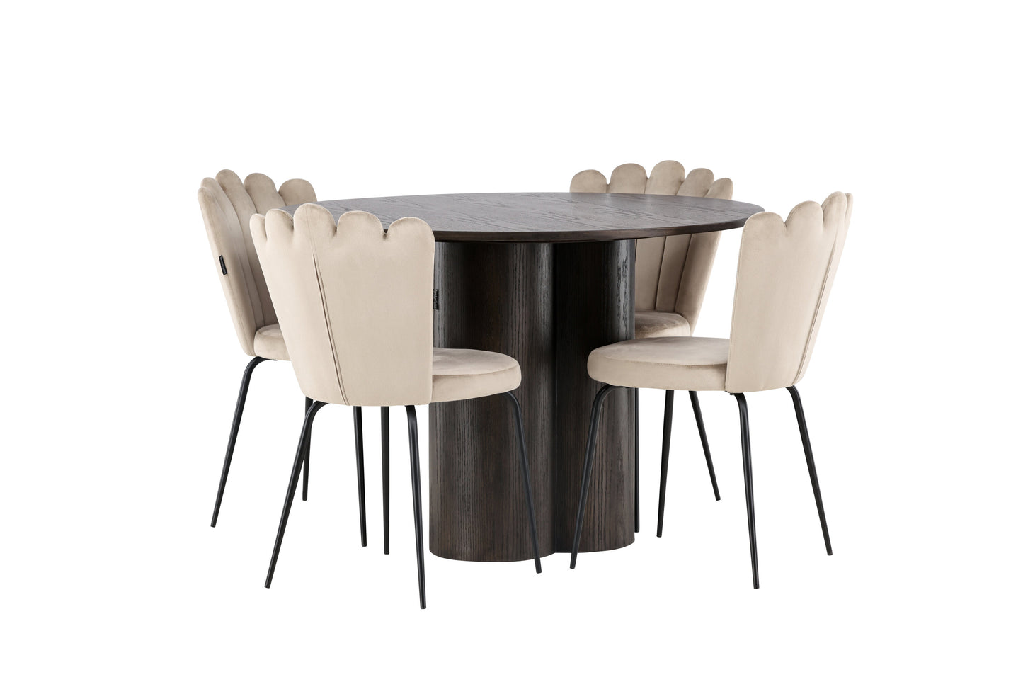 Olivia Matbord med Limhamn Stolarna – Bord: ⌀110 Stol: 42x82x44