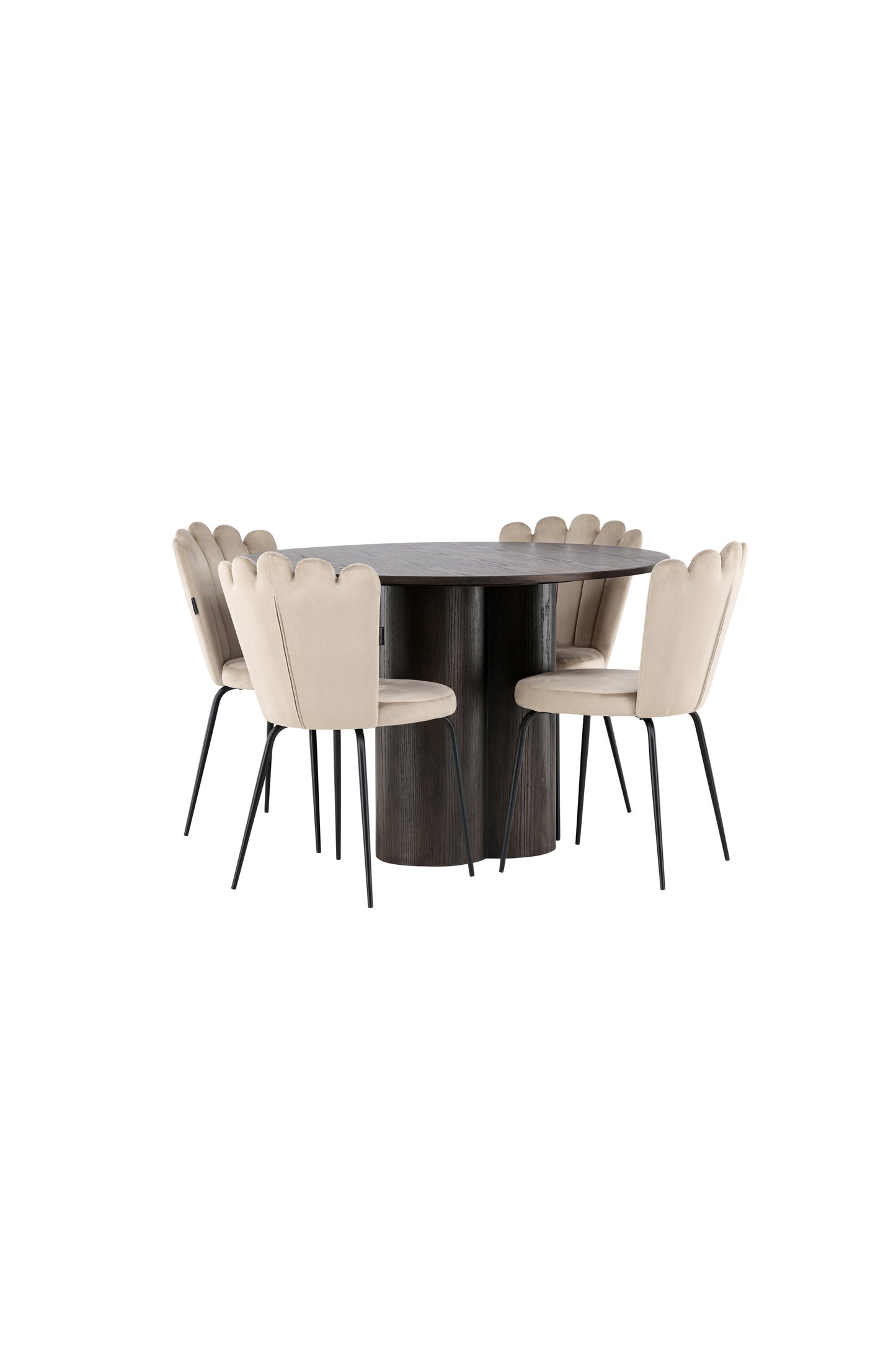 Olivia Matbord med Limhamn Stolarna – Bord: ⌀110 Stol: 42x82x44