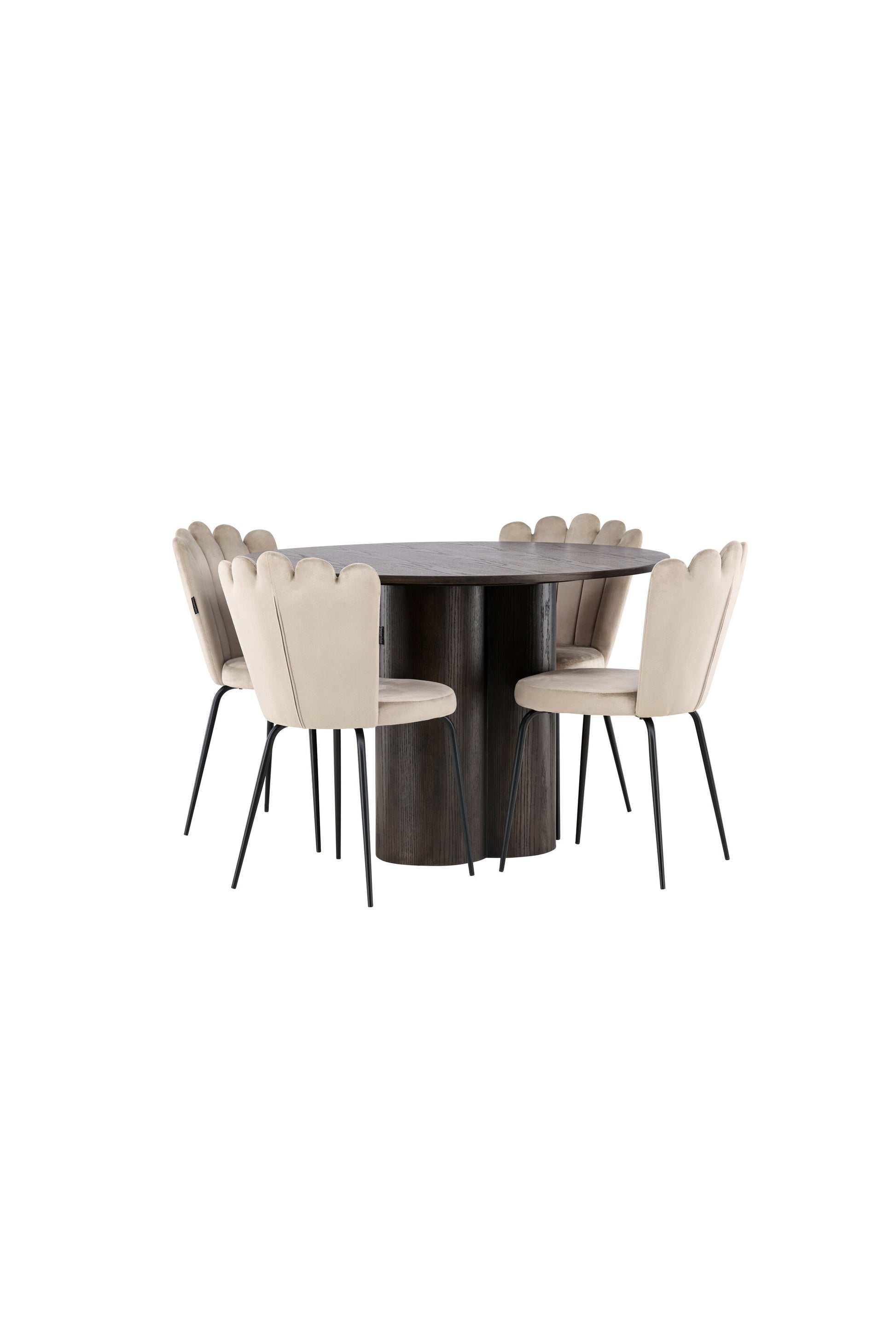 Olivia Matbord med Limhamn Stolarna – Bord: ⌀110 Stol: 42x82x44