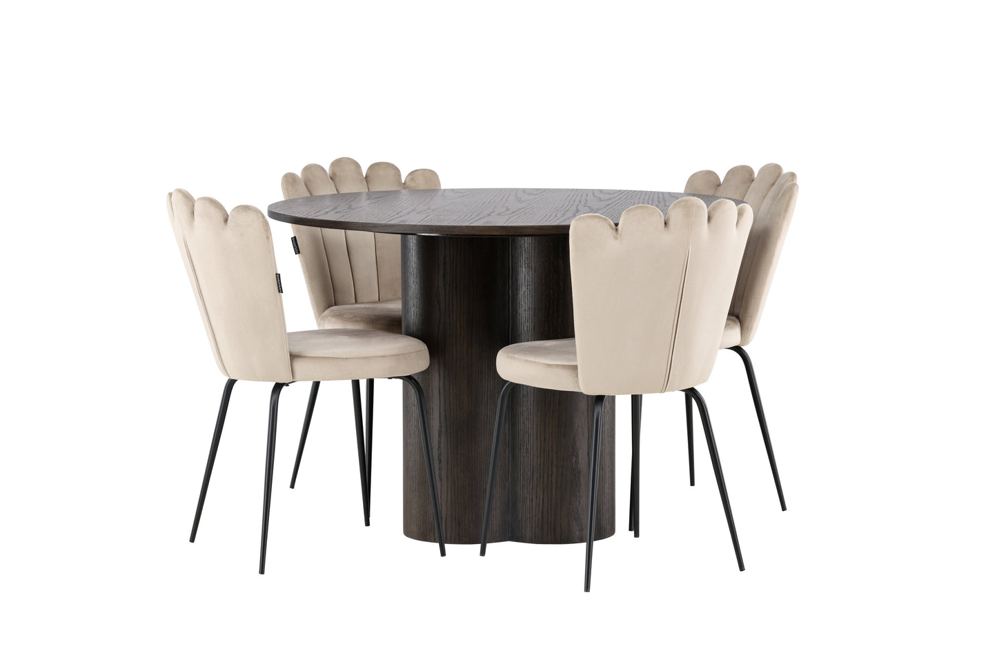 Olivia Matbord med Limhamn Stolarna – Bord: ⌀110 Stol: 42x82x44
