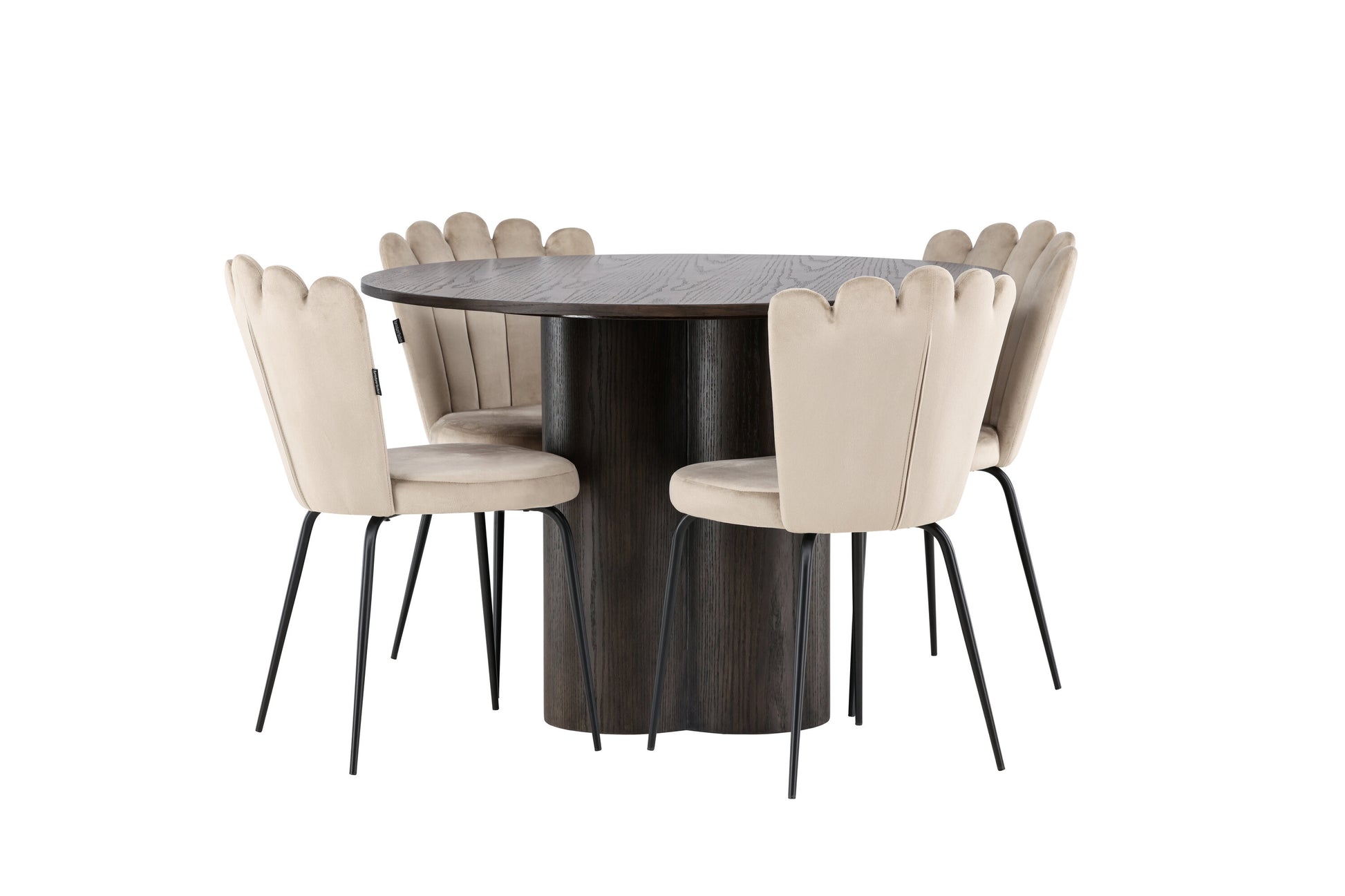 Olivia Matbord med Limhamn Stolarna – Bord: ⌀110 Stol: 42x82x44