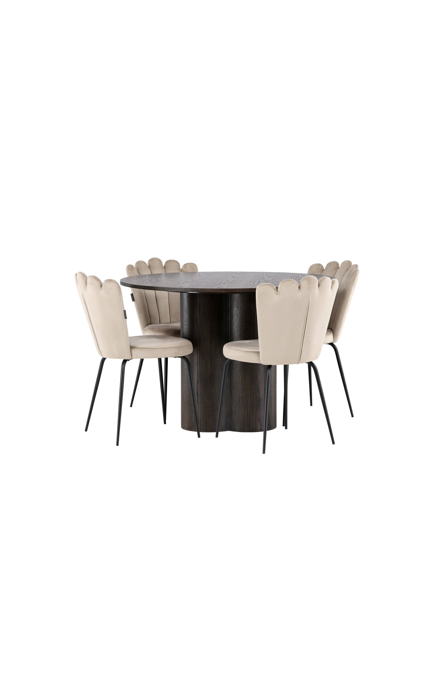 Olivia Matbord med Limhamn Stolarna – Bord: ⌀110 Stol: 42x82x44