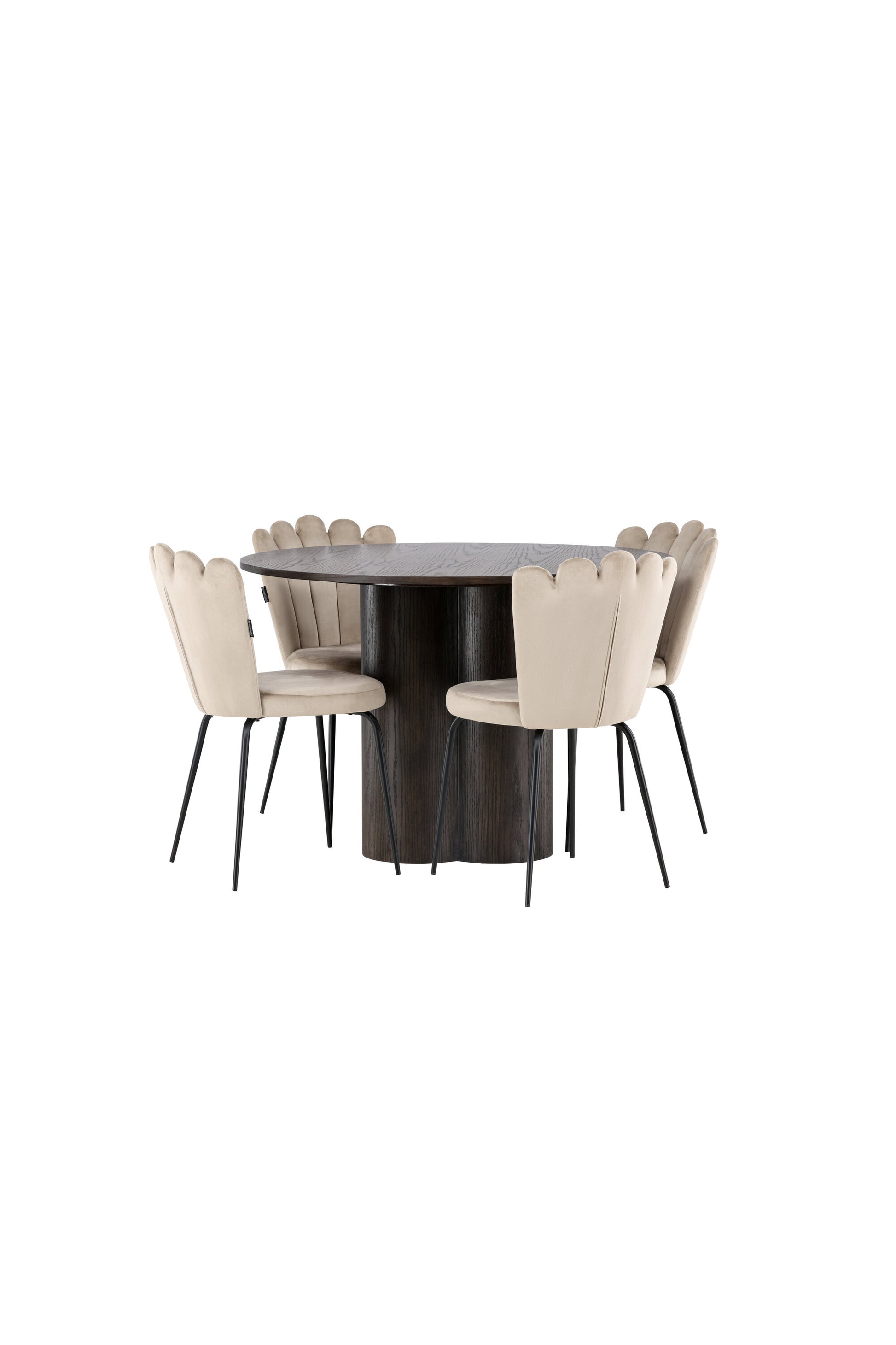 Olivia Matbord med Limhamn Stolarna – Bord: ⌀110 Stol: 42x82x44