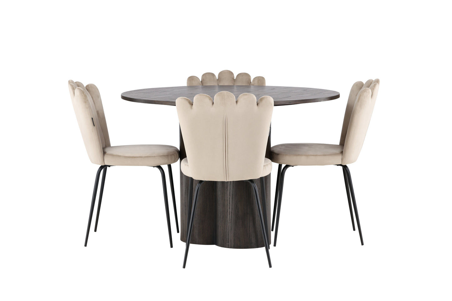Olivia Matbord med Limhamn Stolarna – Bord: ⌀110 Stol: 42x82x44