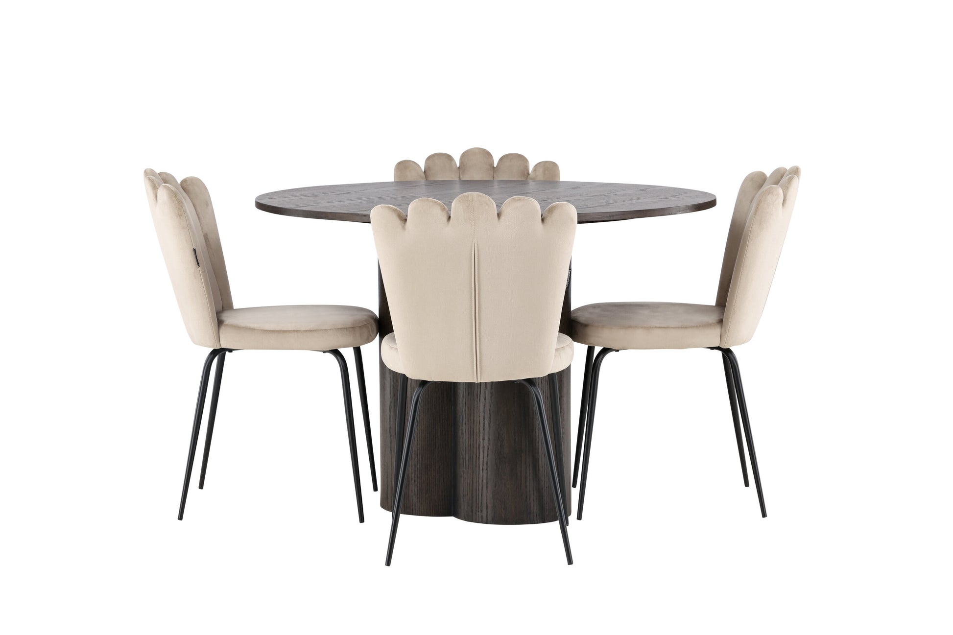 Olivia Matbord med Limhamn Stolarna – Bord: ⌀110 Stol: 42x82x44