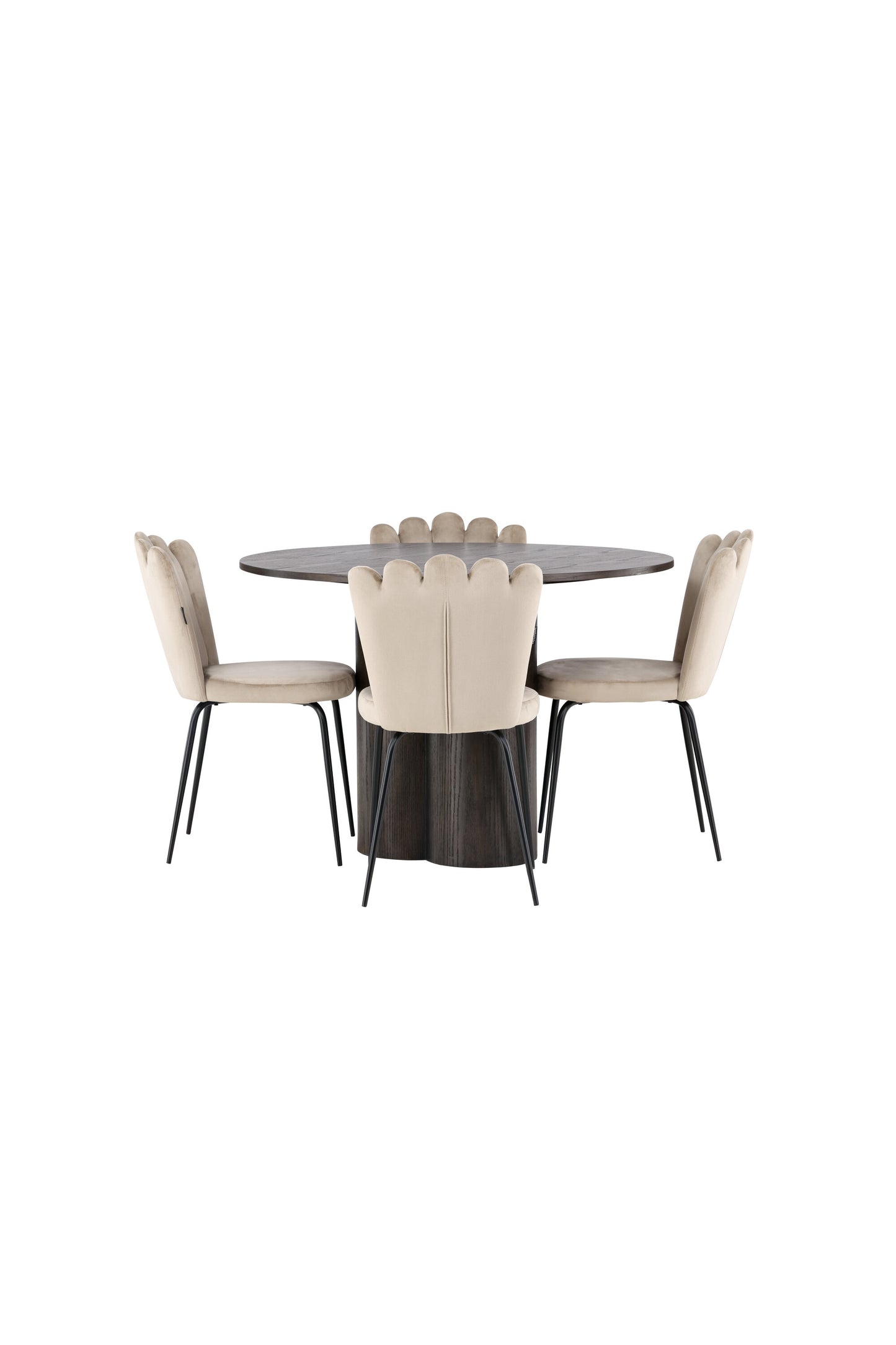 Olivia Matbord med Limhamn Stolarna – Bord: ⌀110 Stol: 42x82x44