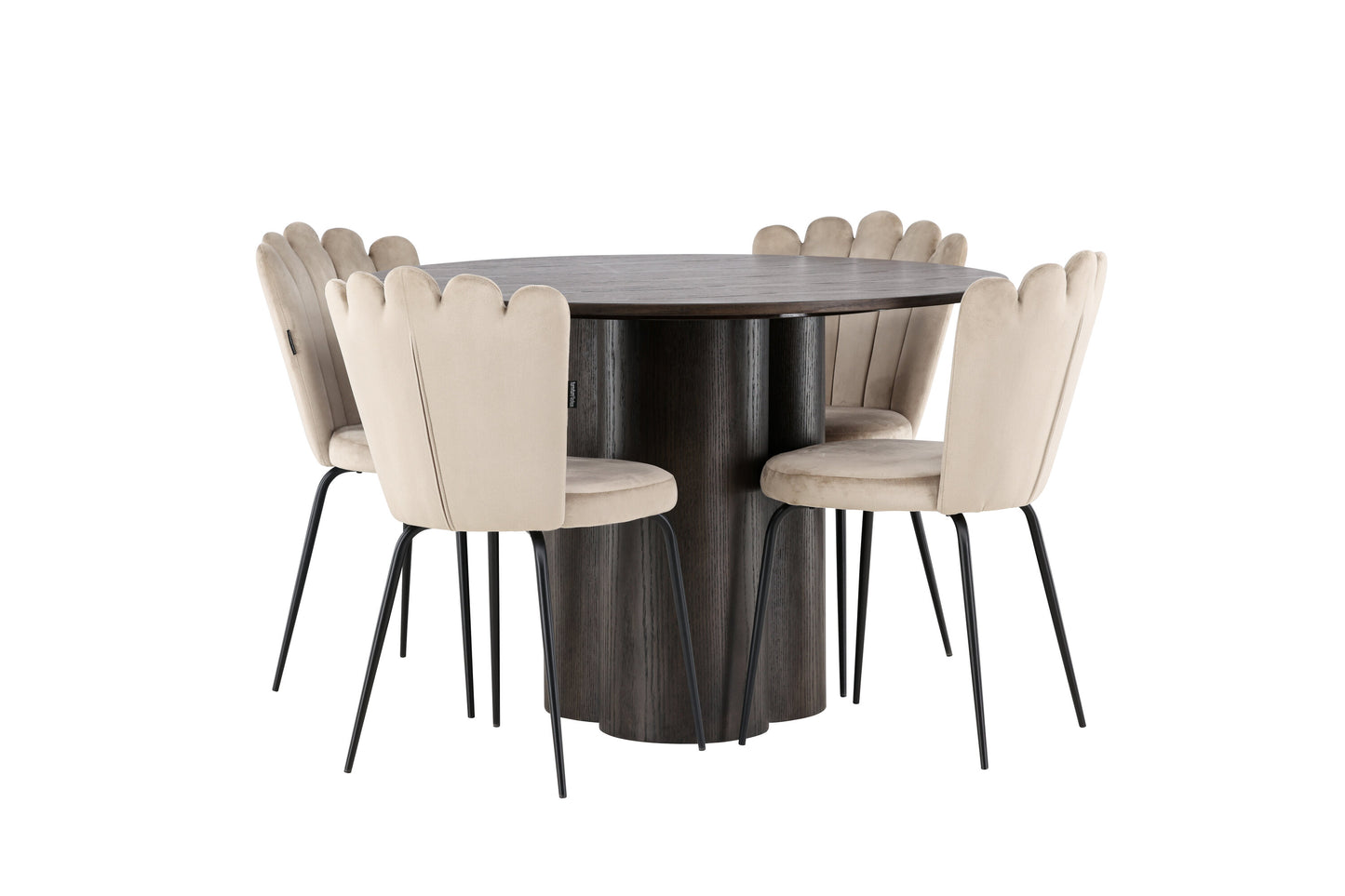 Olivia Matbord med Limhamn Stolarna – Bord: ⌀110 Stol: 42x82x44