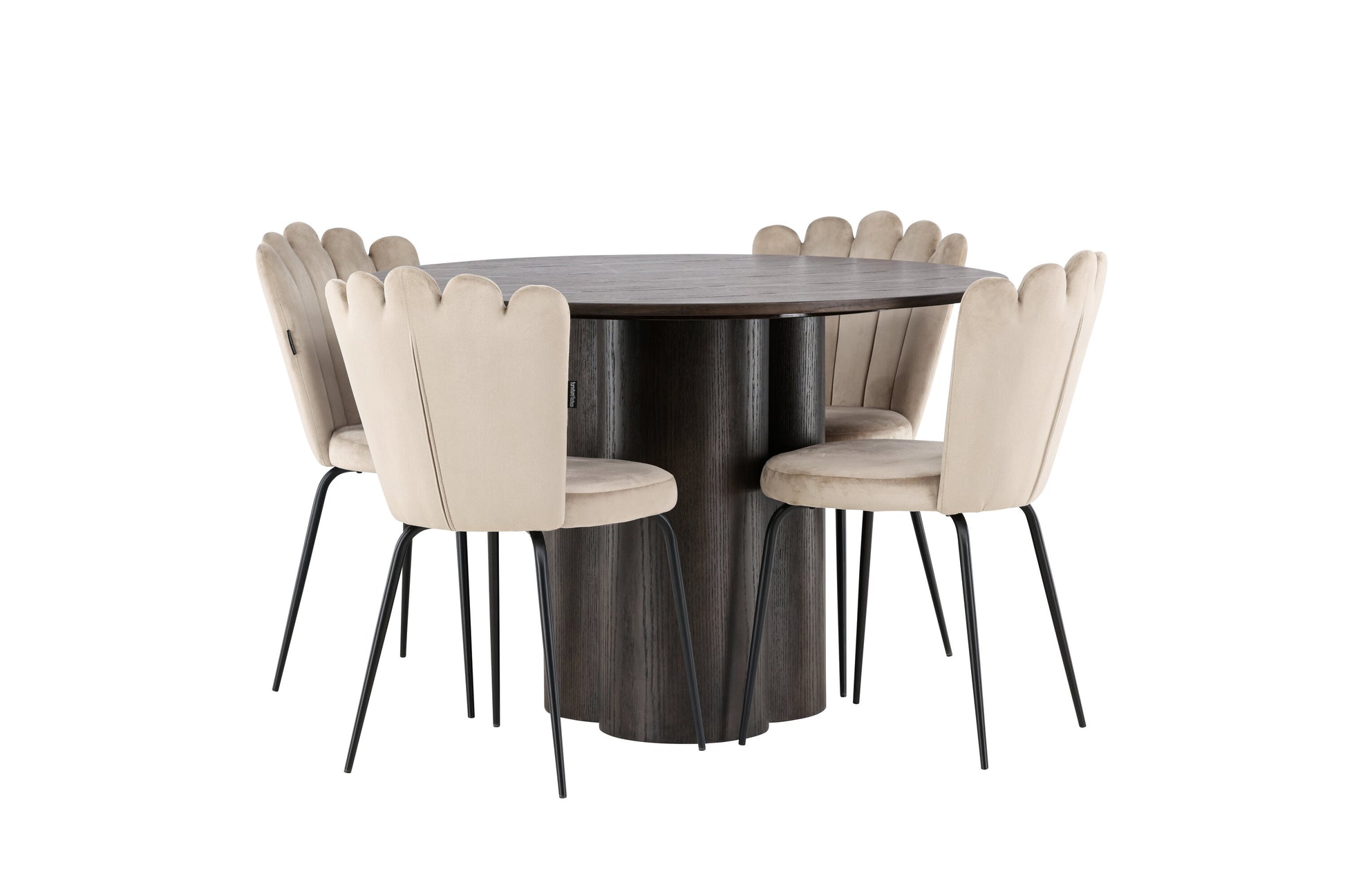 Olivia Matbord med Limhamn Stolarna – Bord: ⌀110 Stol: 42x82x44