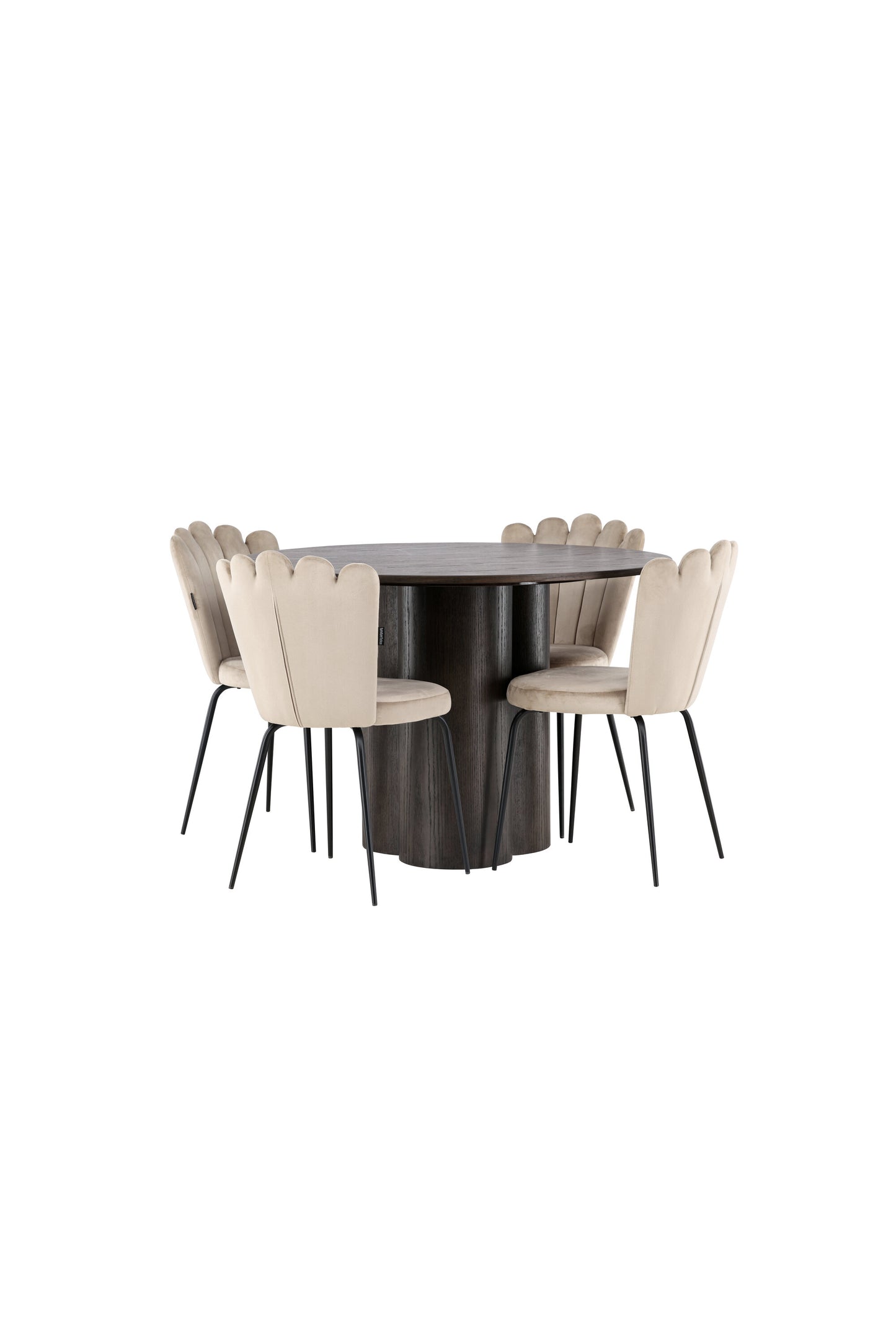 Olivia Matbord med Limhamn Stolarna – Bord: ⌀110 Stol: 42x82x44