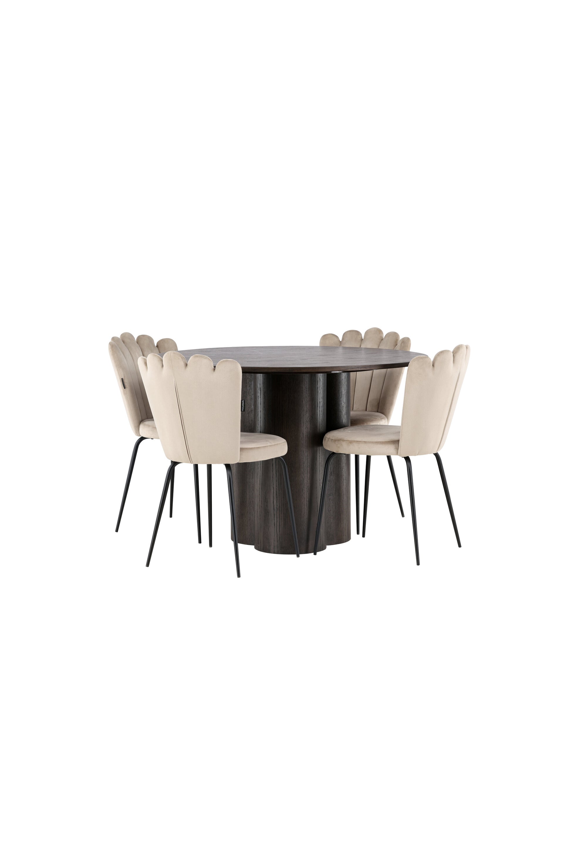 Olivia Matbord med Limhamn Stolarna – Bord: ⌀110 Stol: 42x82x44