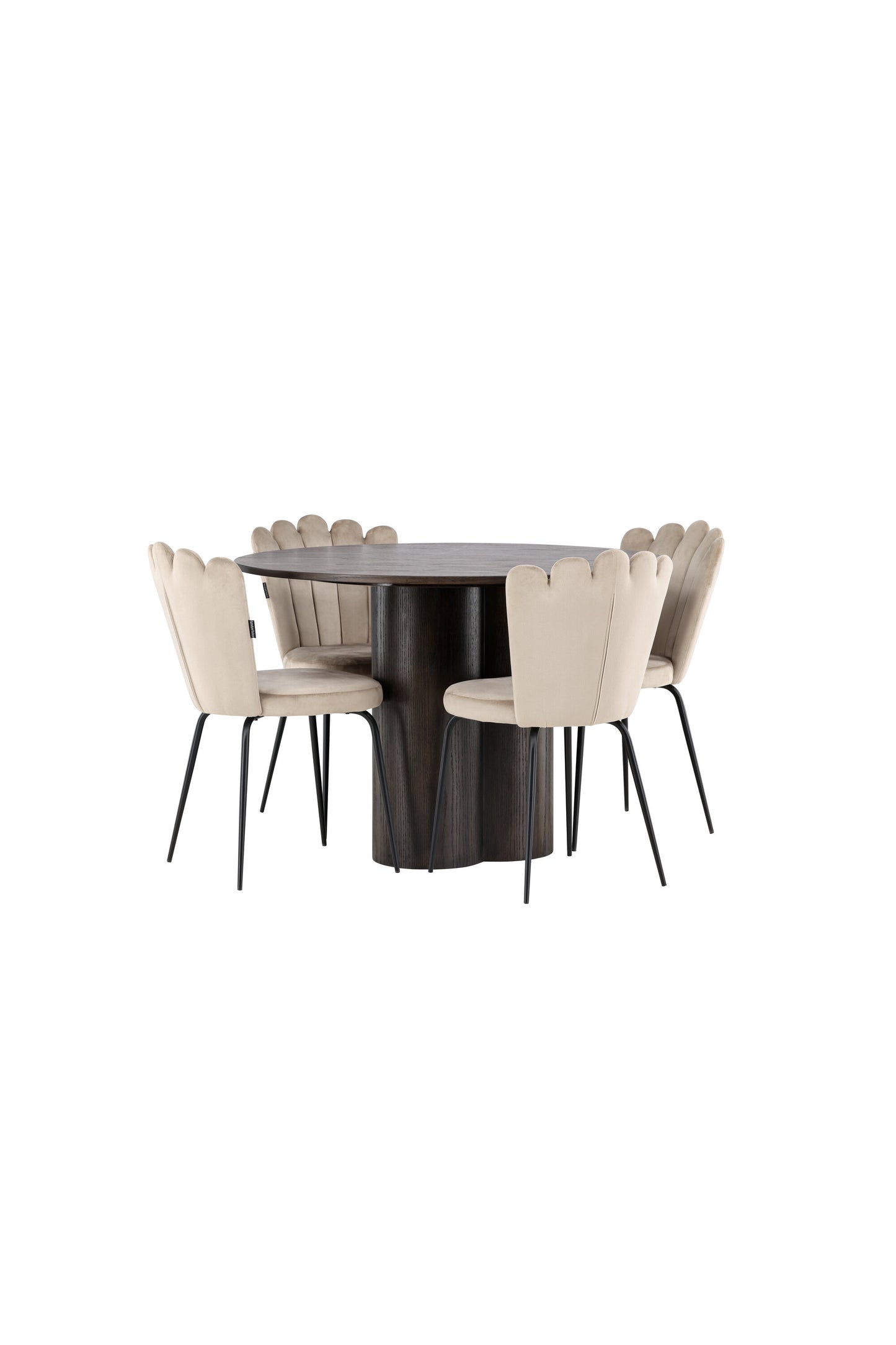 Olivia Matbord med Limhamn Stolarna – Bord: ⌀110 Stol: 42x82x44