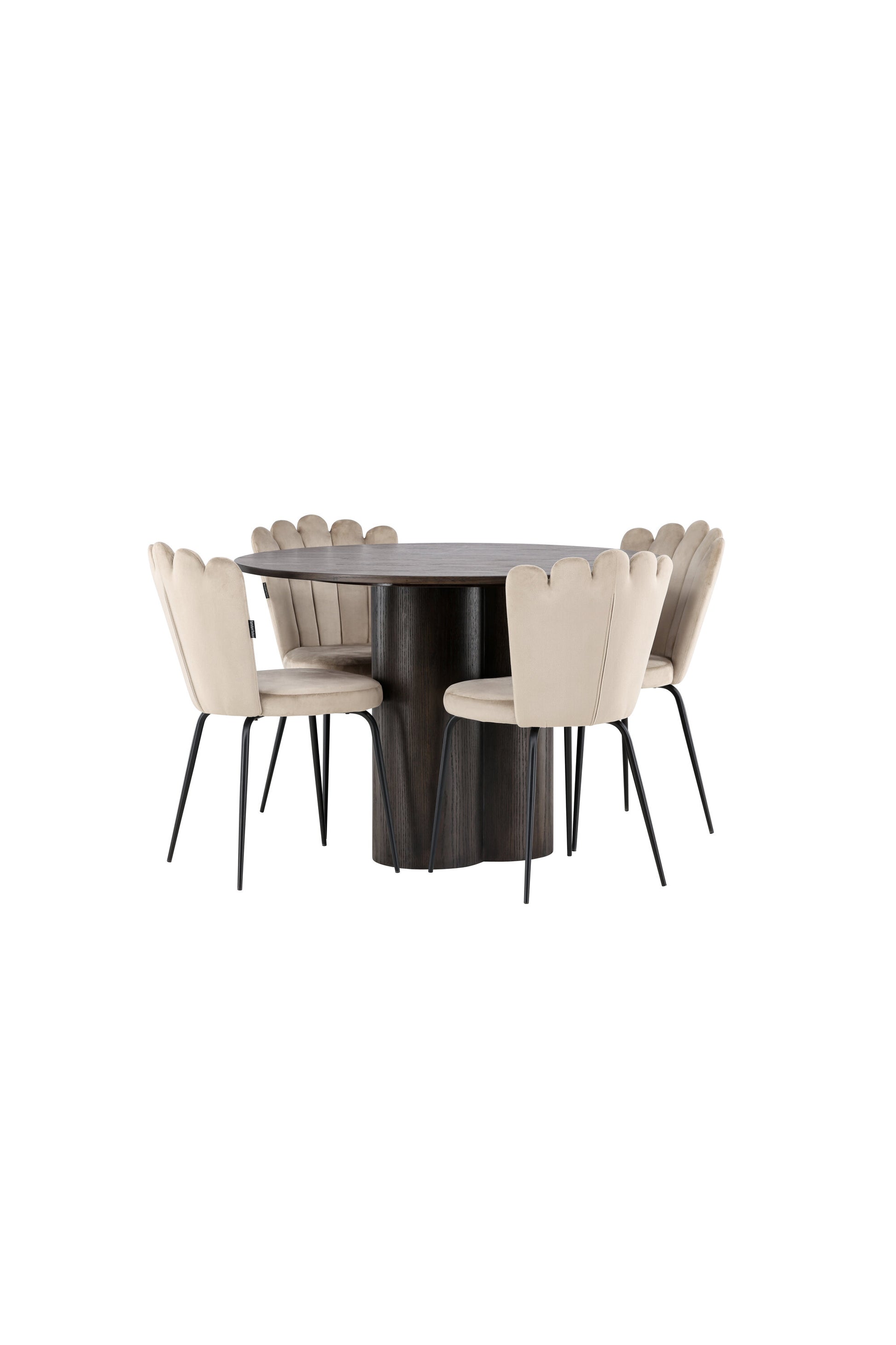 Olivia Matbord med Limhamn Stolarna – Bord: ⌀110 Stol: 42x82x44