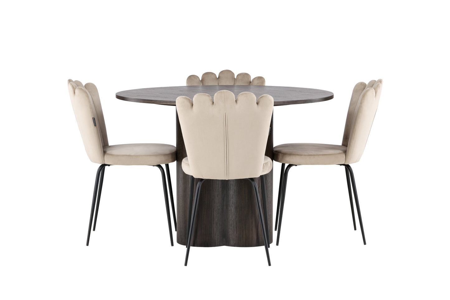 Olivia Matbord med Limhamn Stolarna – Bord: ⌀110 Stol: 42x82x44