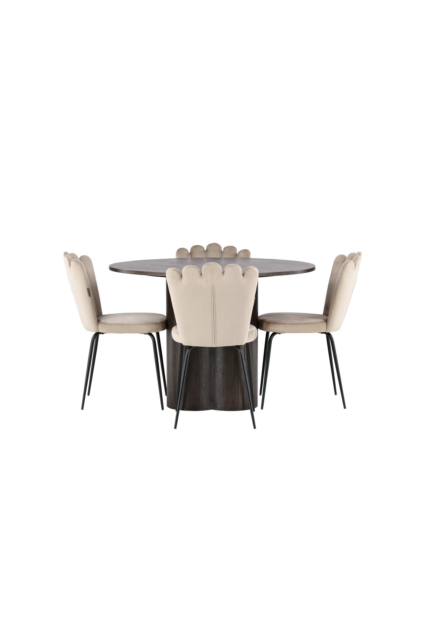 Olivia Matbord med Limhamn Stolarna – Bord: ⌀110 Stol: 42x82x44