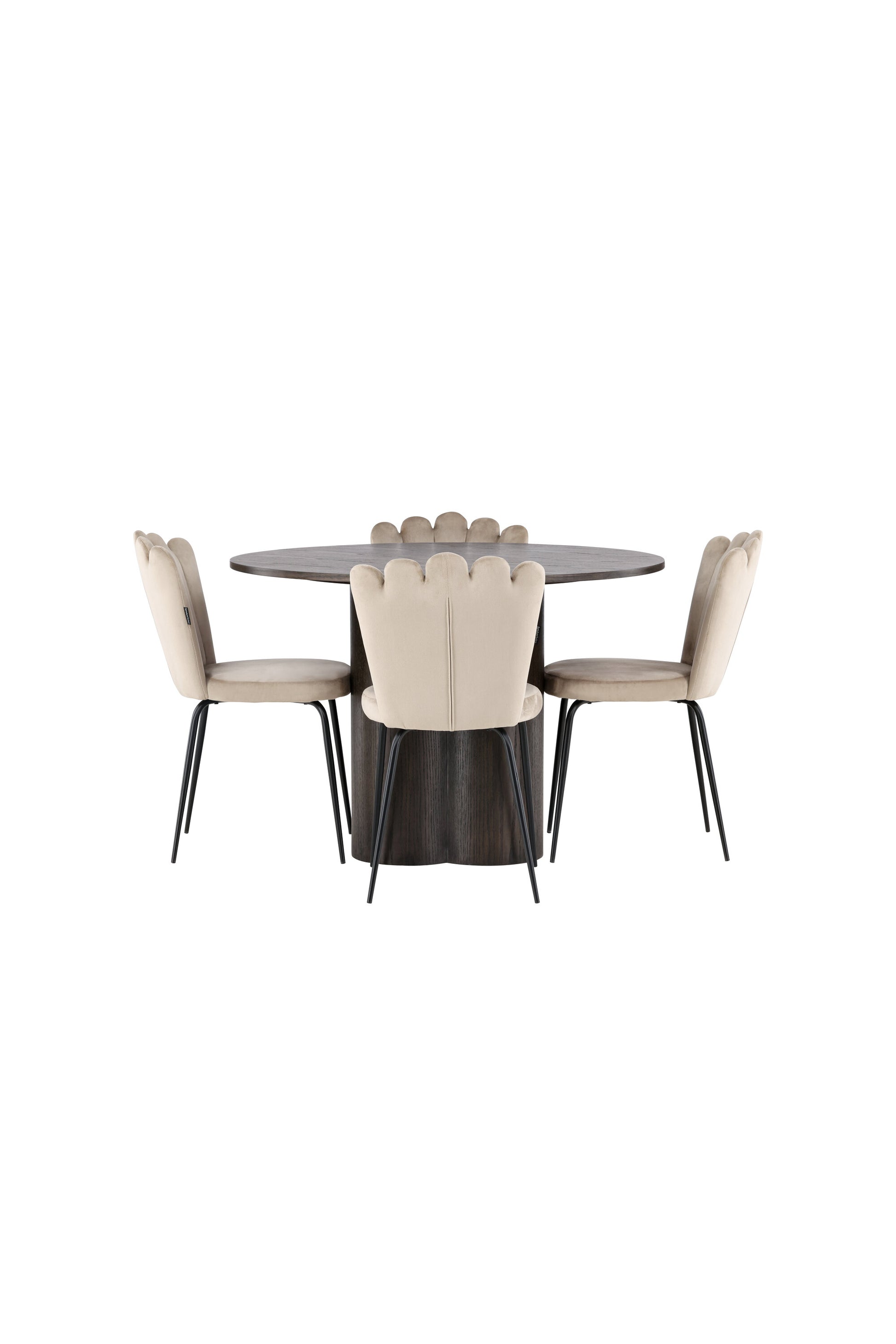 Olivia Matbord med Limhamn Stolarna – Bord: ⌀110 Stol: 42x82x44