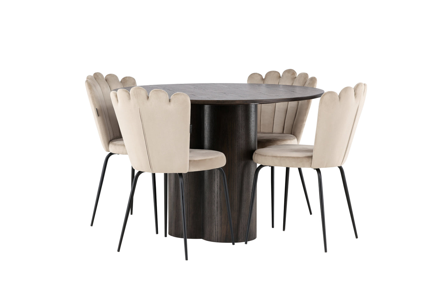 Olivia Matbord med Limhamn Stolarna – Bord: ⌀110 Stol: 42x82x44