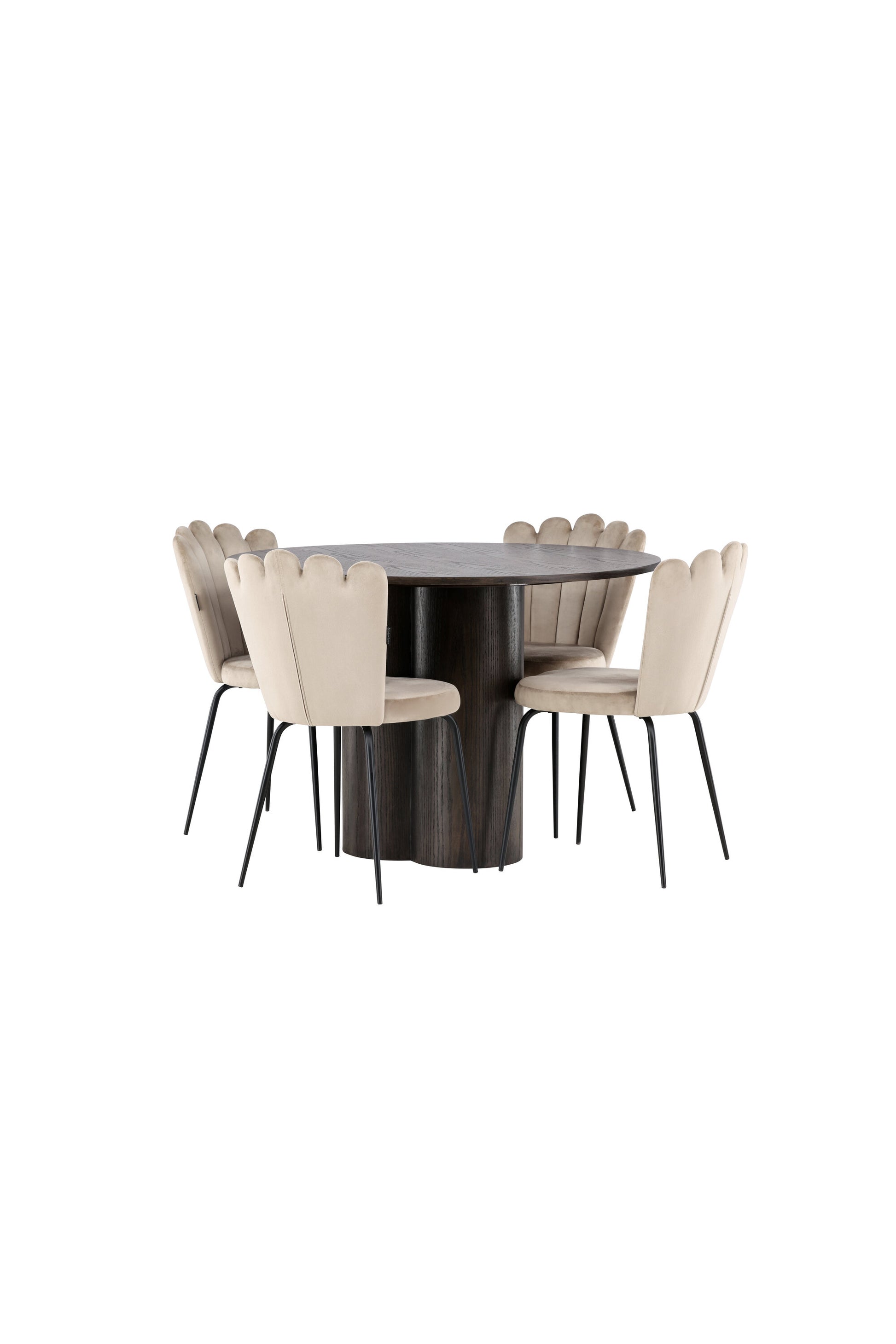 Olivia Matbord med Limhamn Stolarna – Bord: ⌀110 Stol: 42x82x44