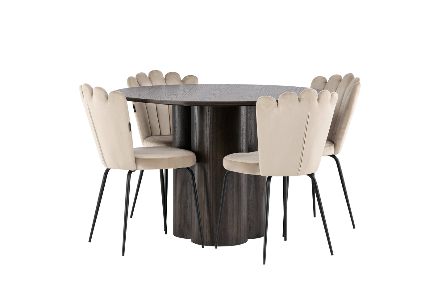 Olivia Matbord med Limhamn Stolarna – Bord: ⌀110 Stol: 42x82x44