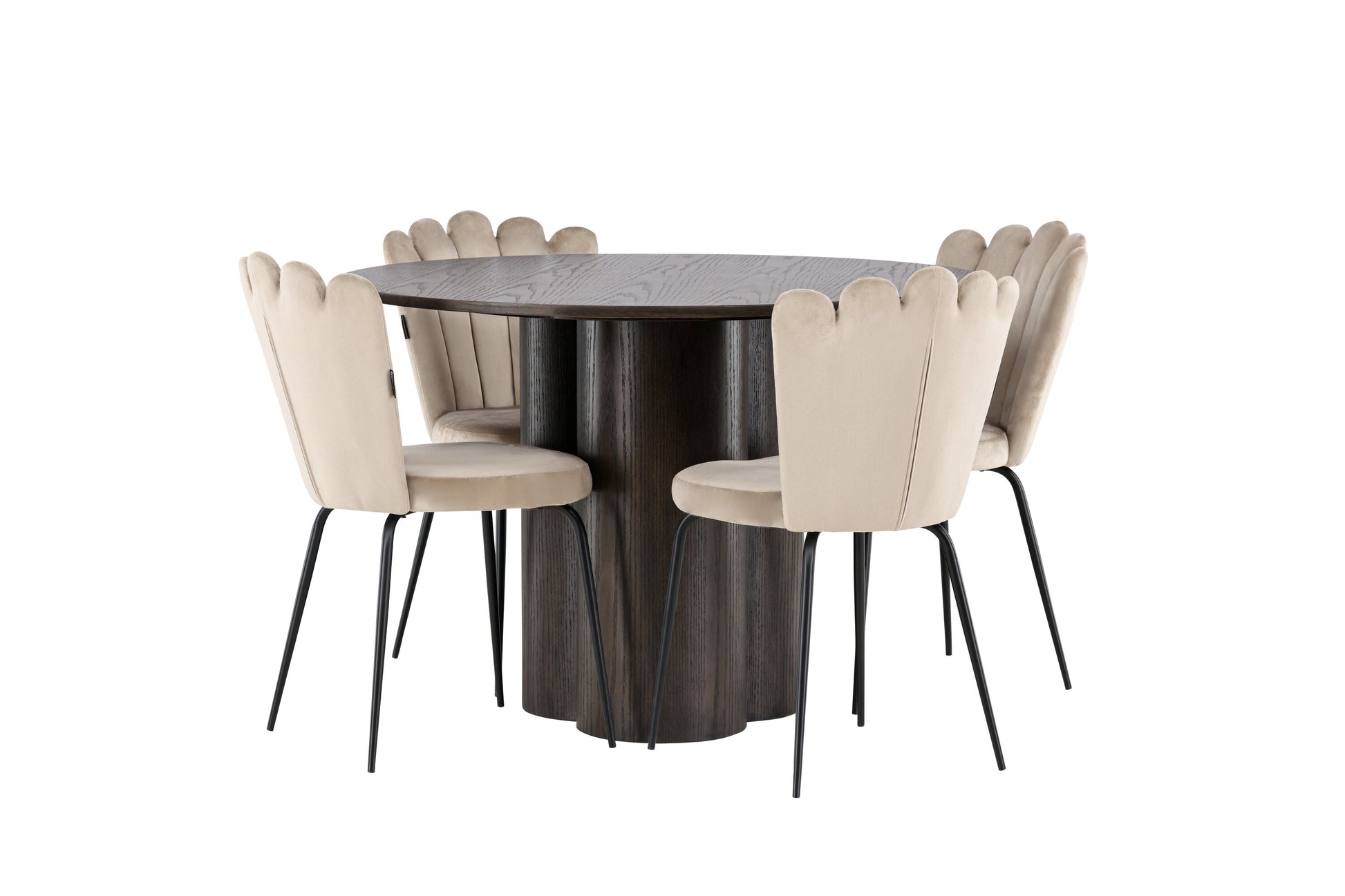 Olivia Matbord med Limhamn Stolarna – Bord: ⌀110 Stol: 42x82x44