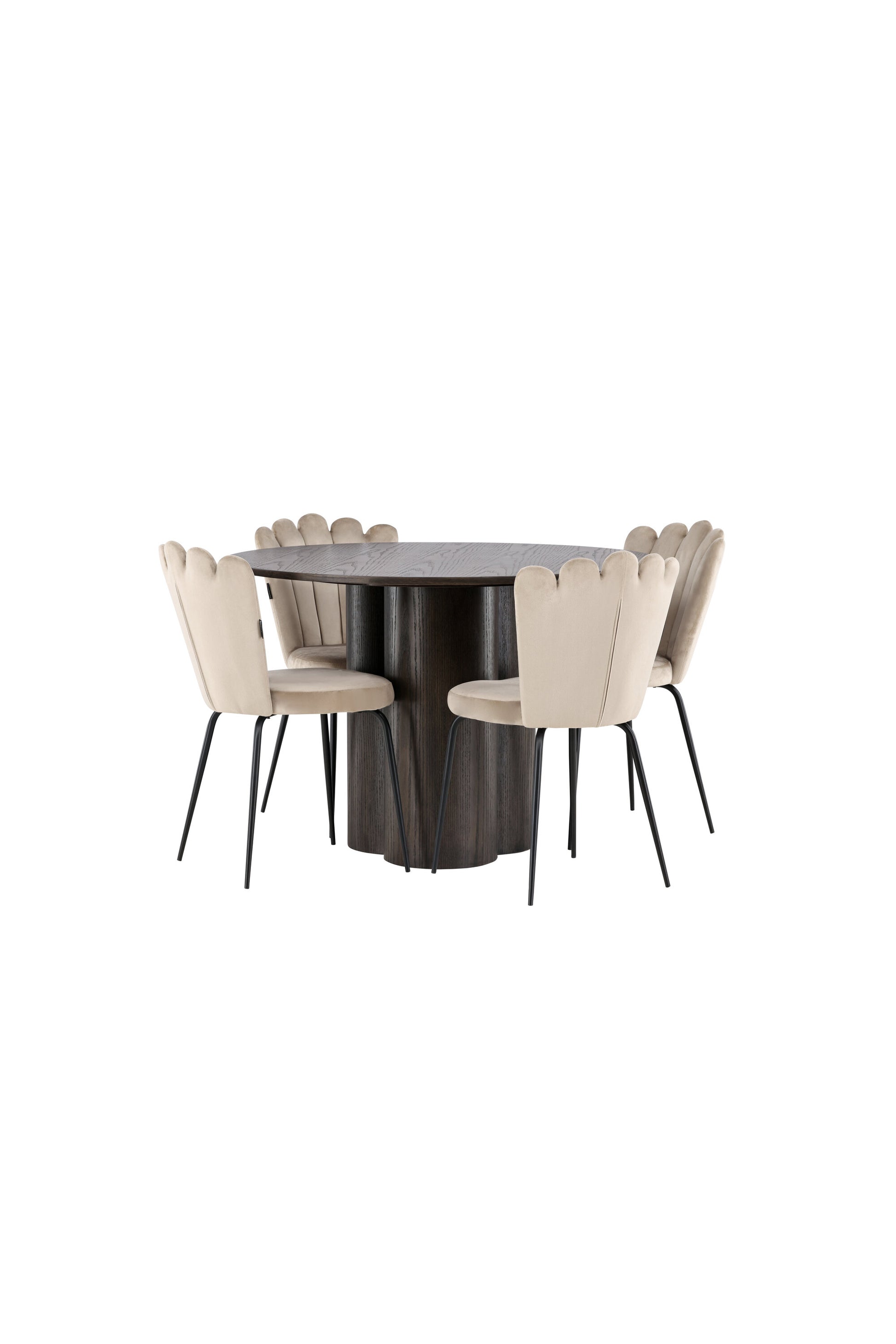 Olivia Matbord med Limhamn Stolarna – Bord: ⌀110 Stol: 42x82x44