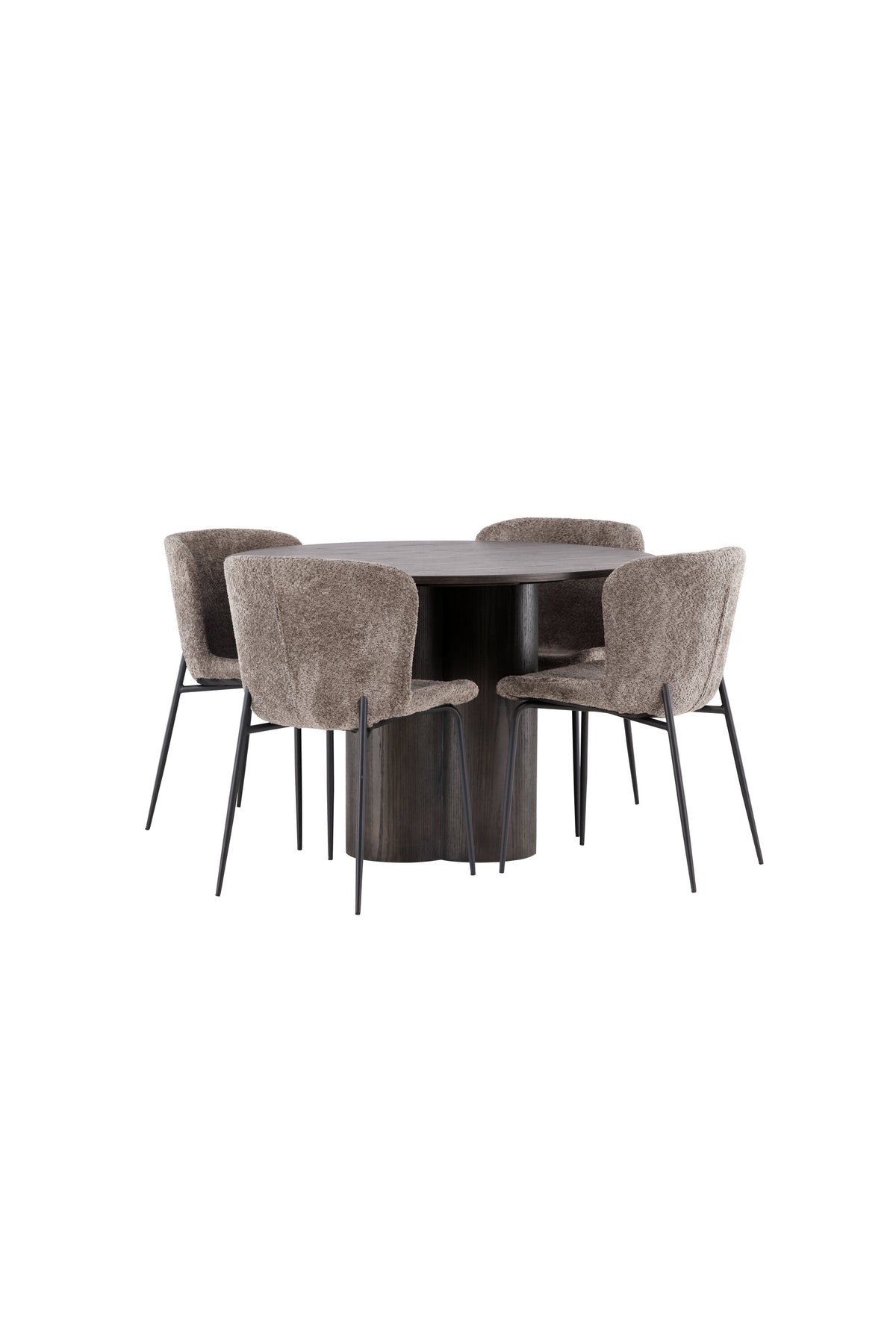 Olivia Matbord med Modesto Stolarna – Bord: ⌀110 Stol: 54x79,5x48