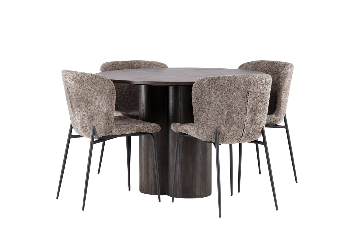 Olivia Matbord med Modesto Stolarna – Bord: ⌀110 Stol: 54x79,5x48