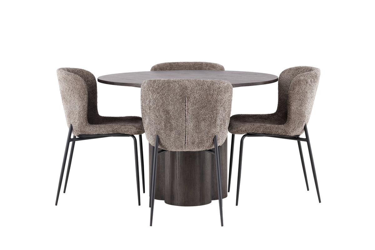Olivia Matbord med Modesto Stolarna – Bord: ⌀110 Stol: 54x79,5x48