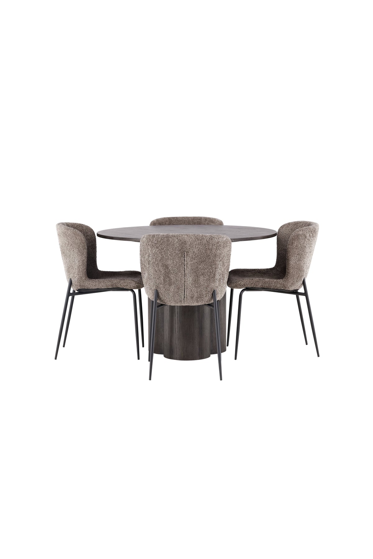 Olivia Matbord med Modesto Stolarna – Bord: ⌀110 Stol: 54x79,5x48