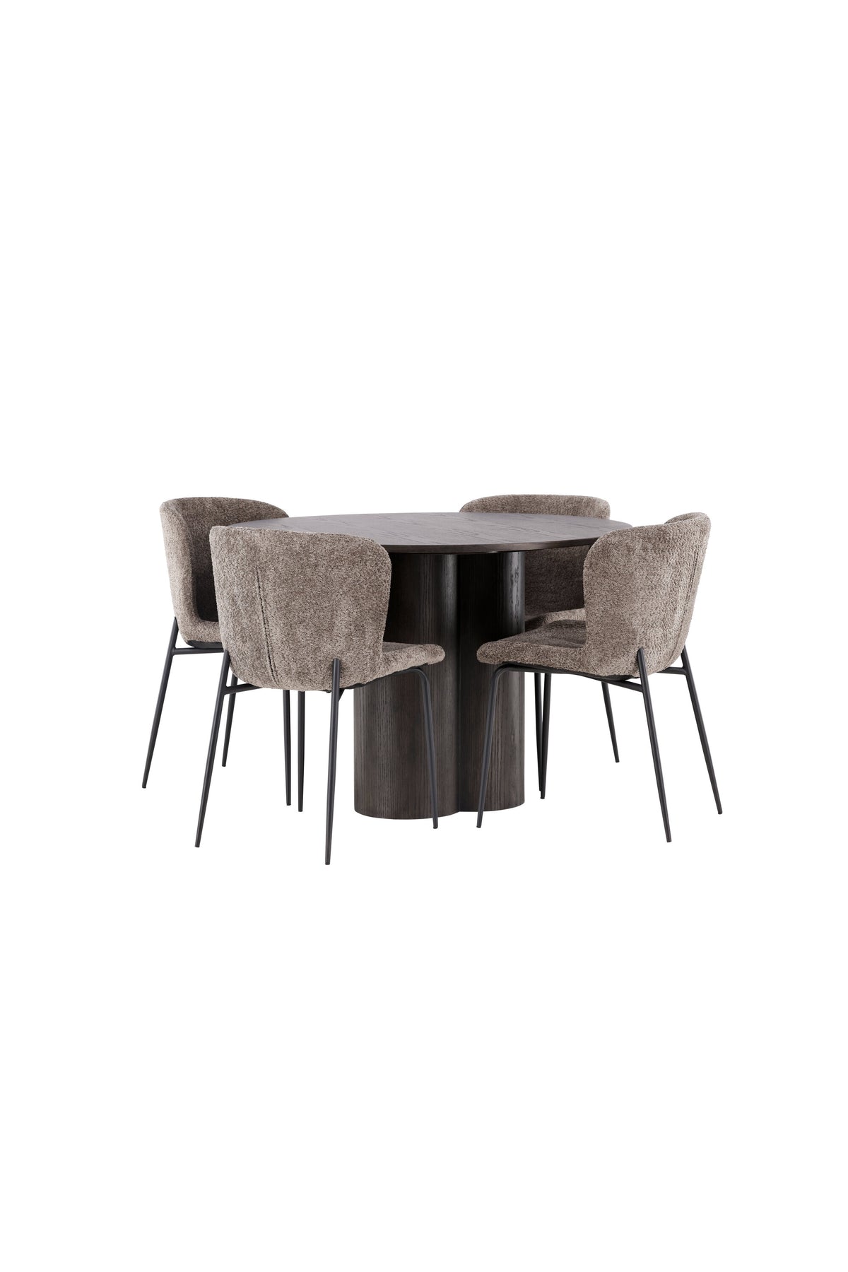 Olivia Matbord med Modesto Stolarna – Bord: ⌀110 Stol: 54x79,5x48
