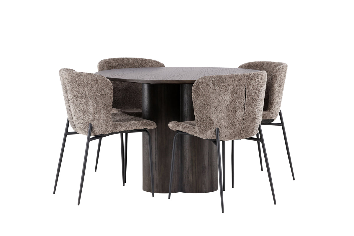 Olivia Matbord med Modesto Stolarna – Bord: ⌀110 Stol: 54x79,5x48