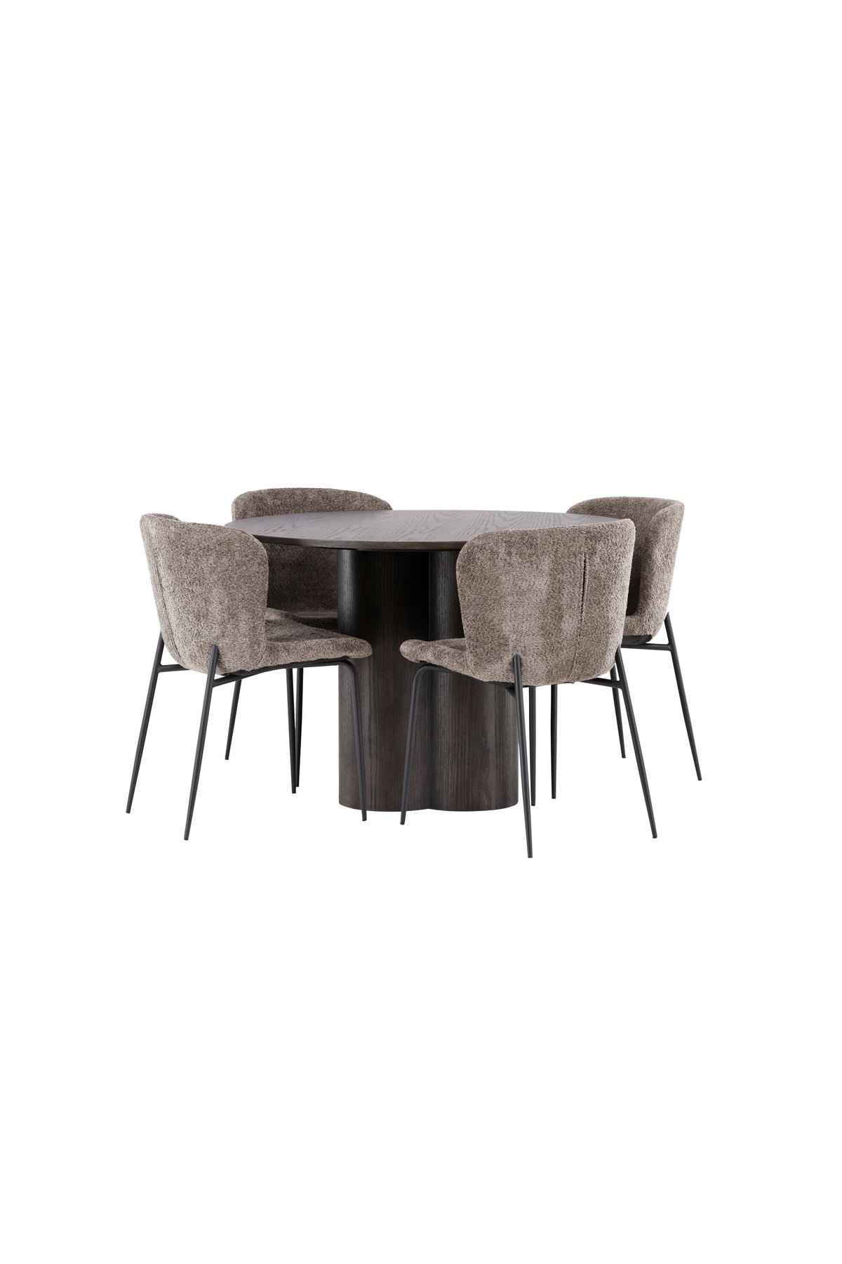 Olivia Matbord med Modesto Stolarna – Bord: ⌀110 Stol: 54x79,5x48