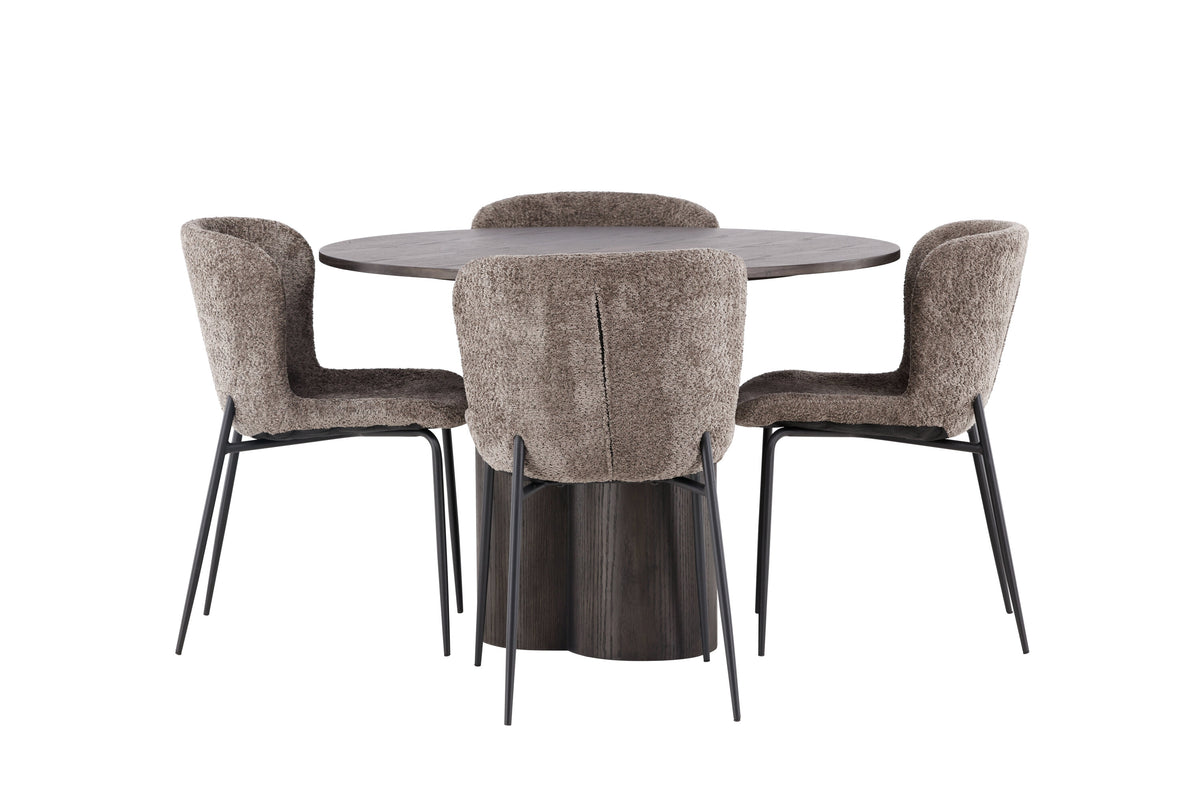 Olivia Matbord med Modesto Stolarna – Bord: ⌀110 Stol: 54x79,5x48