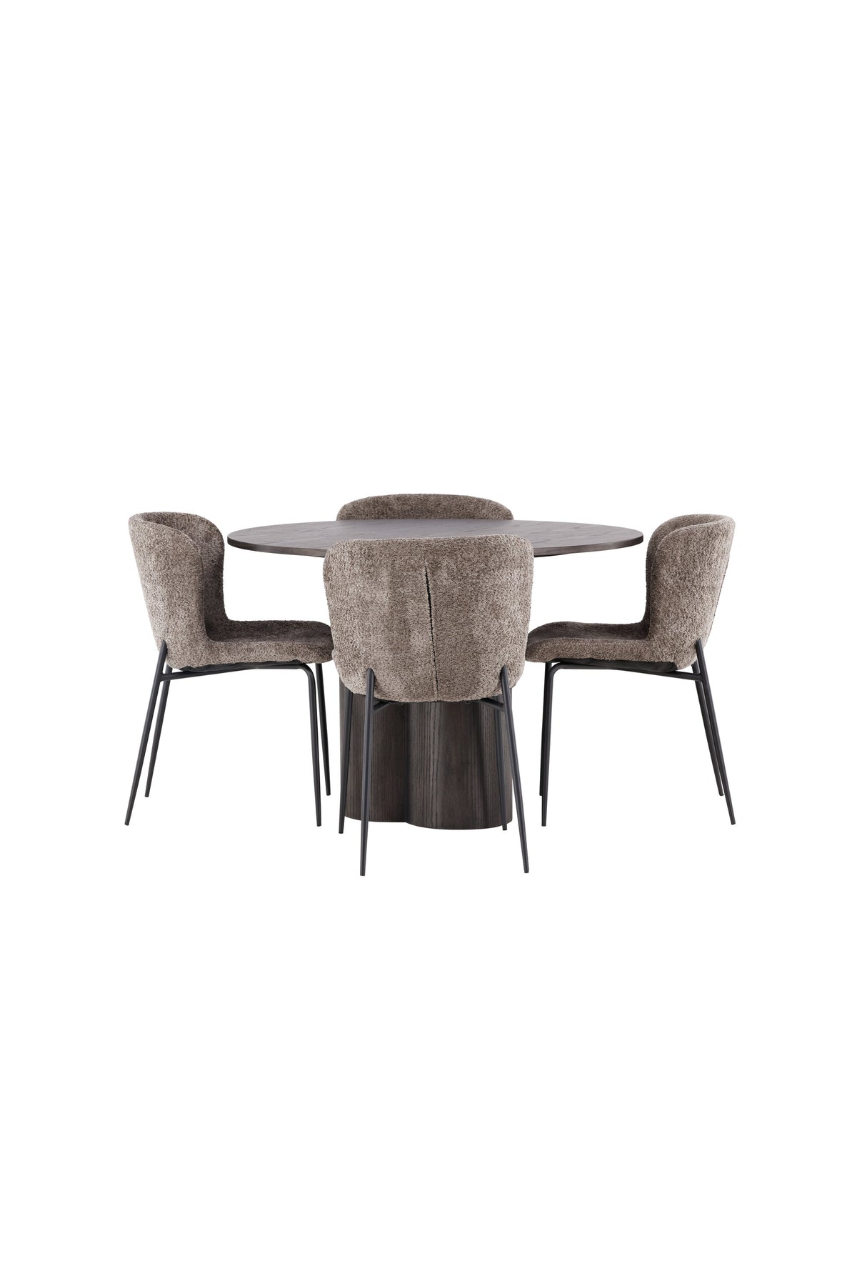 Olivia Matbord med Modesto Stolarna – Bord: ⌀110 Stol: 54x79,5x48