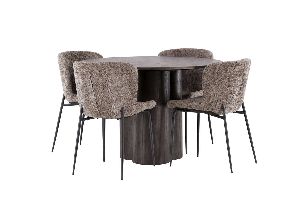 Olivia Matbord med Modesto Stolarna – Bord: ⌀110 Stol: 54x79,5x48