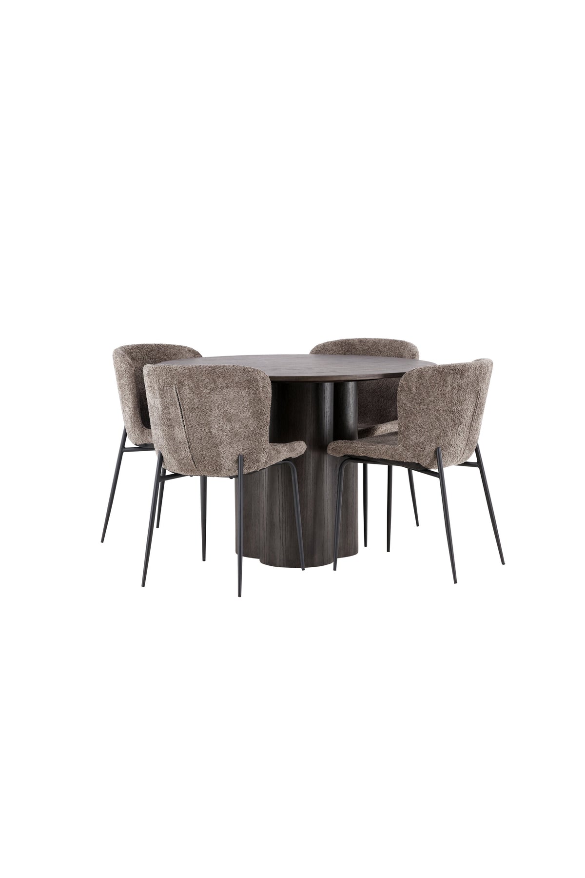 Olivia Matbord med Modesto Stolarna – Bord: ⌀110 Stol: 54x79,5x48