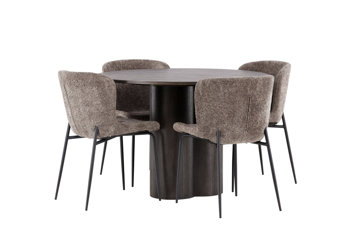 Olivia Matbord med Modesto Stolarna – Bord: ⌀110 Stol: 54x79,5x48