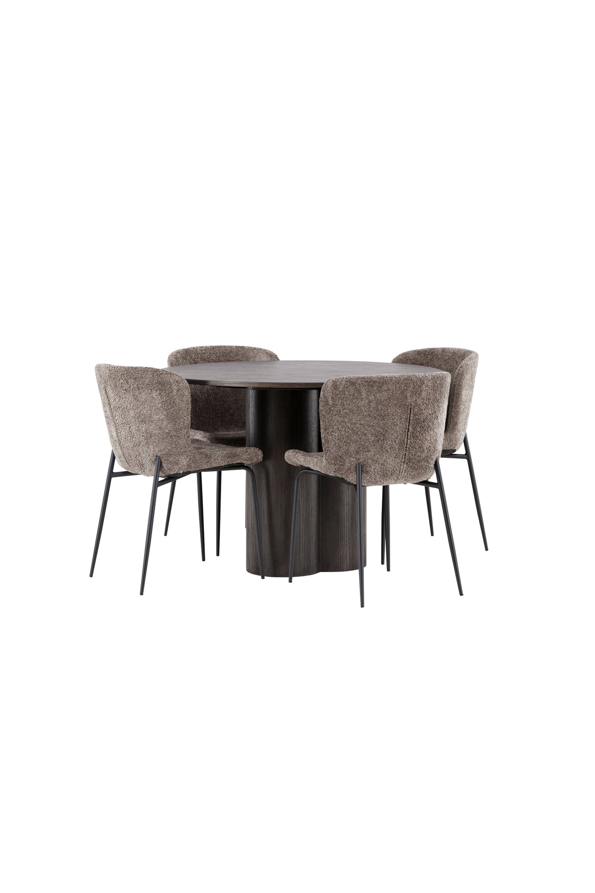 Olivia Matbord med Modesto Stolarna – Bord: ⌀110 Stol: 54x79,5x48