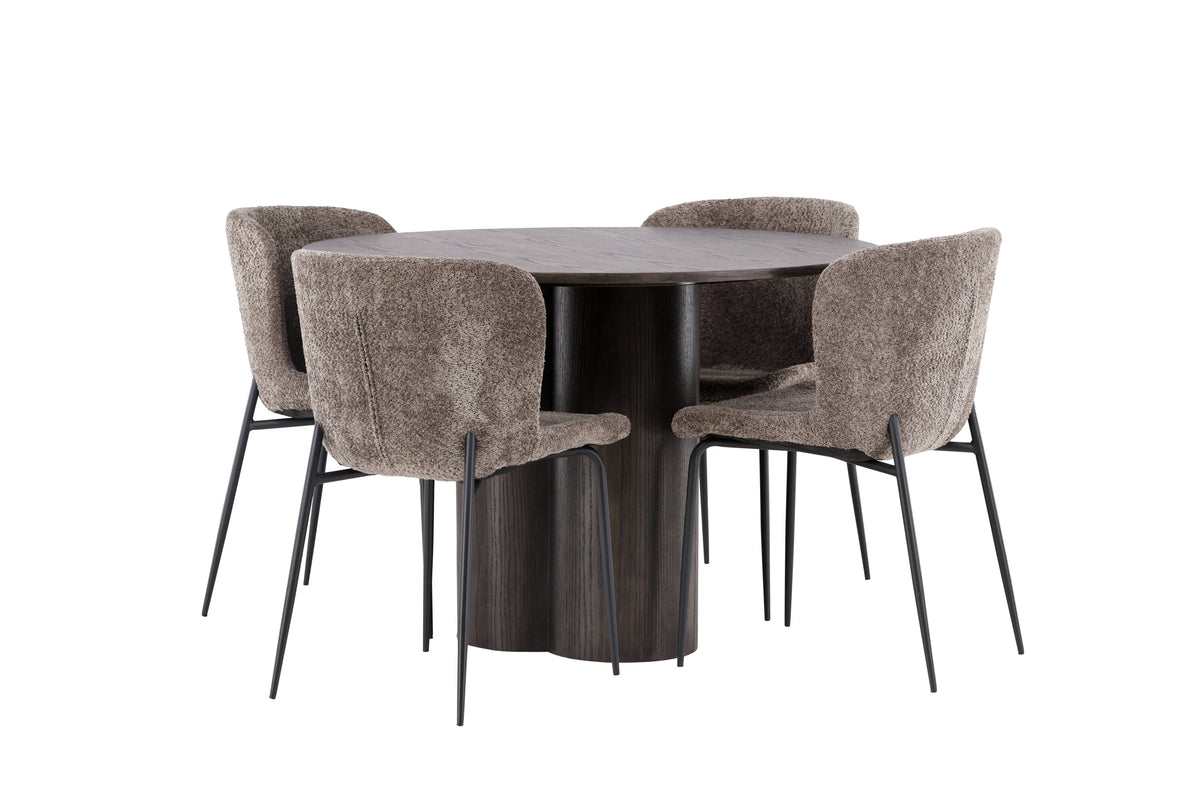 Olivia Matbord med Modesto Stolarna – Bord: ⌀110 Stol: 54x79,5x48