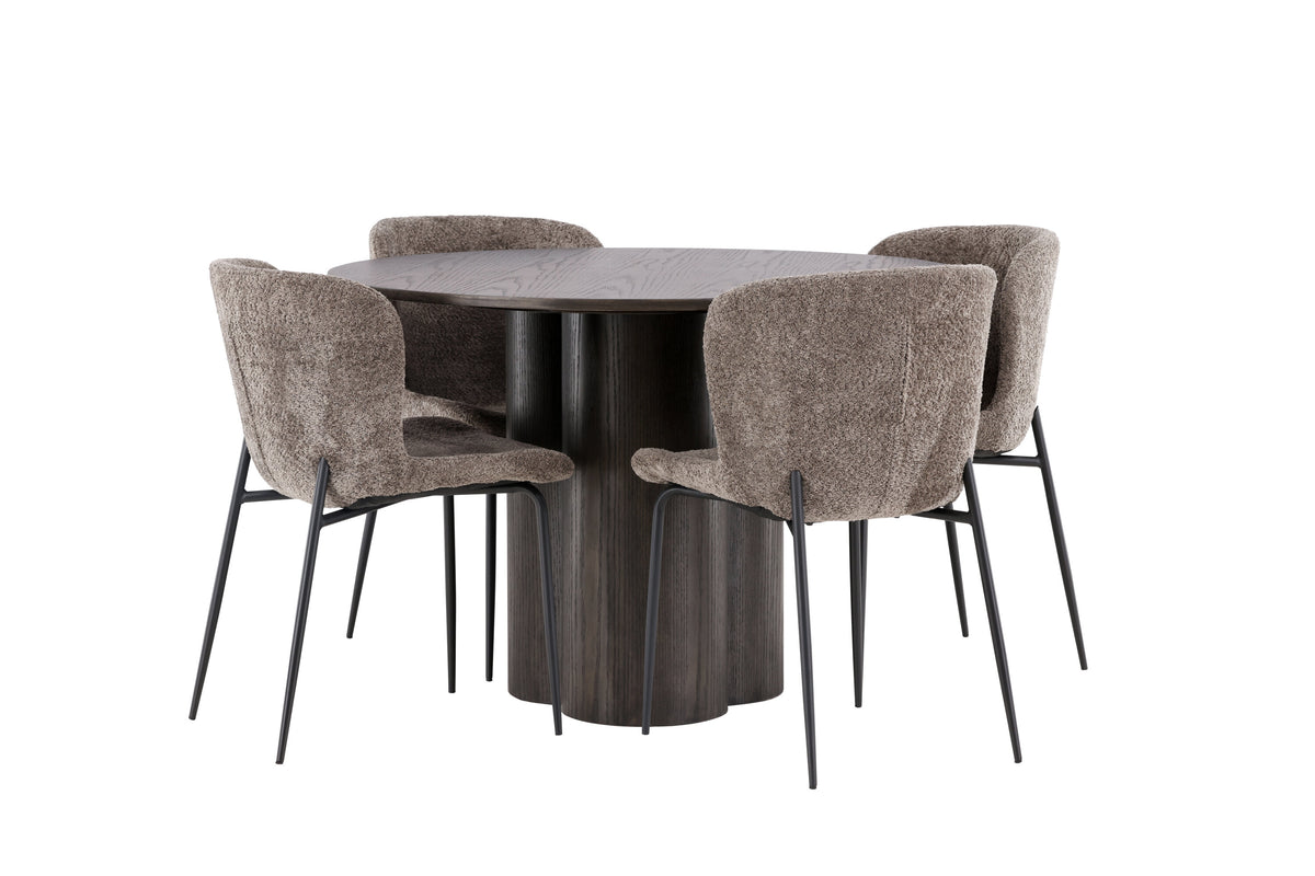 Olivia Matbord med Modesto Stolarna – Bord: ⌀110 Stol: 54x79,5x48