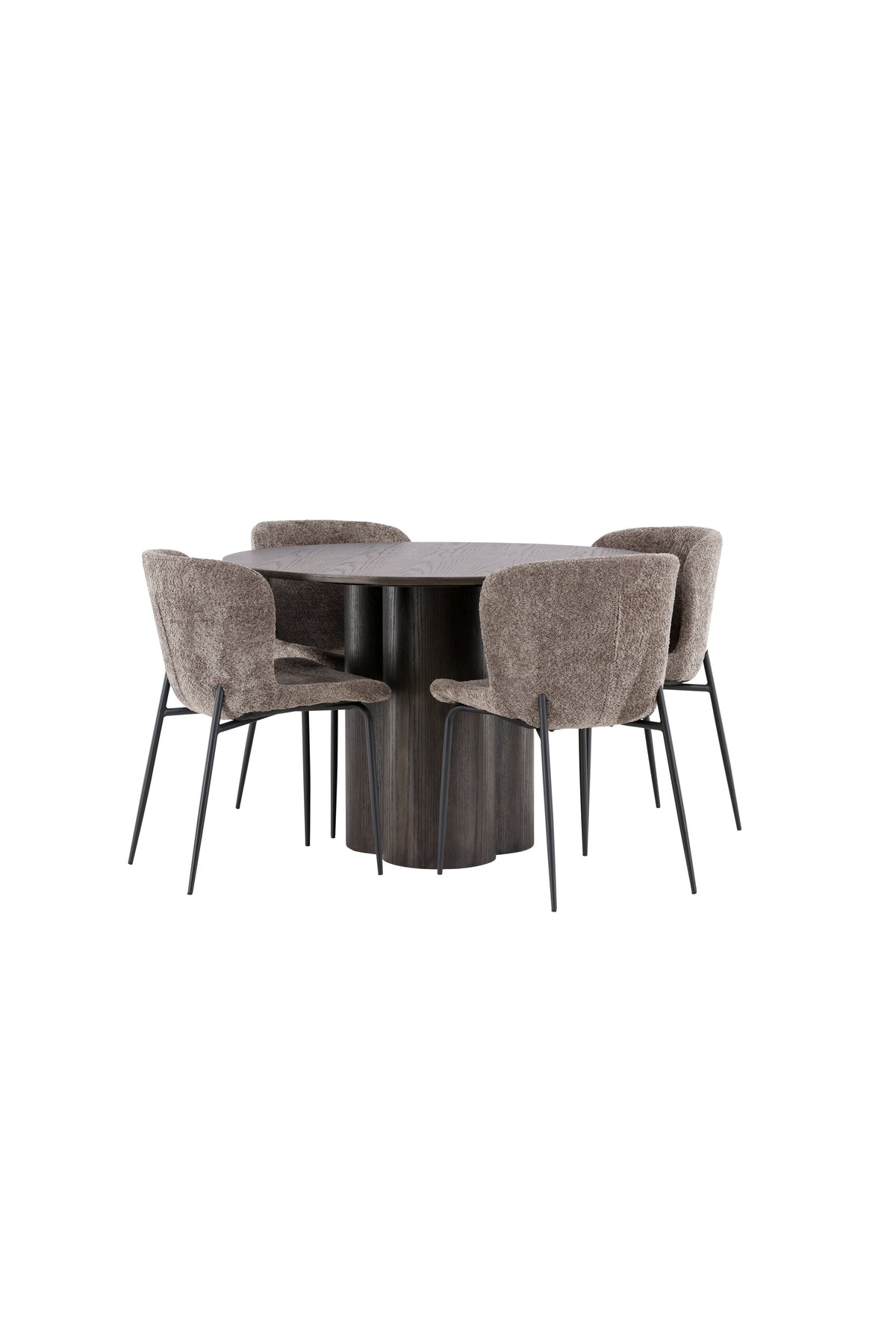 Olivia Matbord med Modesto Stolarna – Bord: ⌀110 Stol: 54x79,5x48