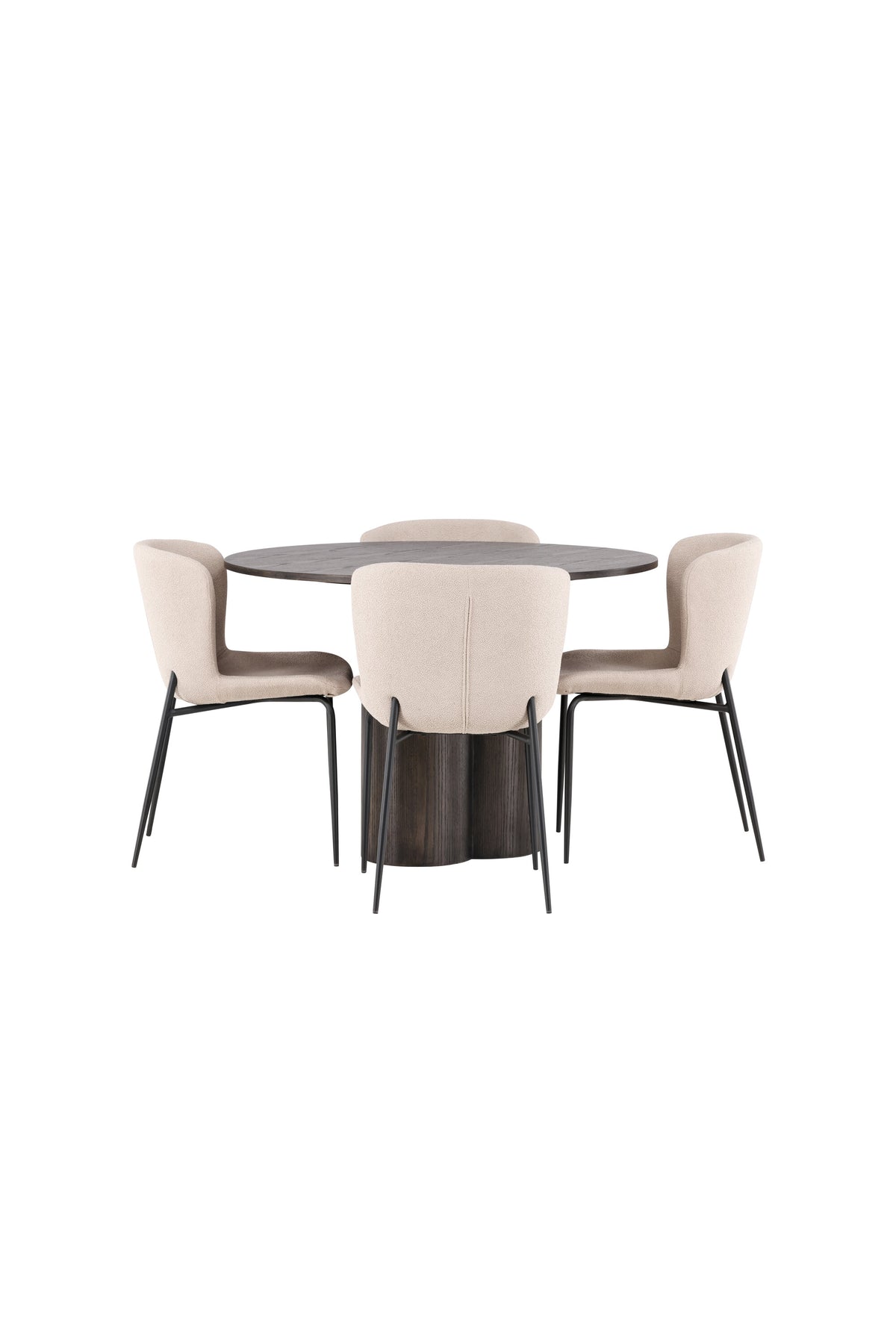 Olivia Matbord med Modesto Stolarna – Bord: ⌀110 Stol: 54x79,5x48
