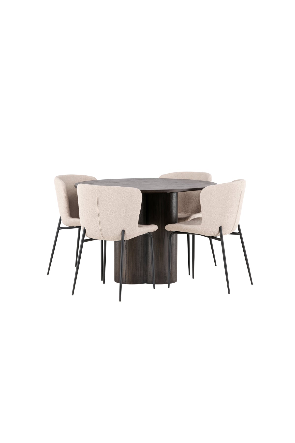 Olivia Matbord med Modesto Stolarna – Bord: ⌀110 Stol: 54x79,5x48