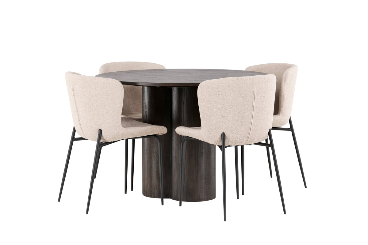 Olivia Matbord med Modesto Stolarna – Bord: ⌀110 Stol: 54x79,5x48
