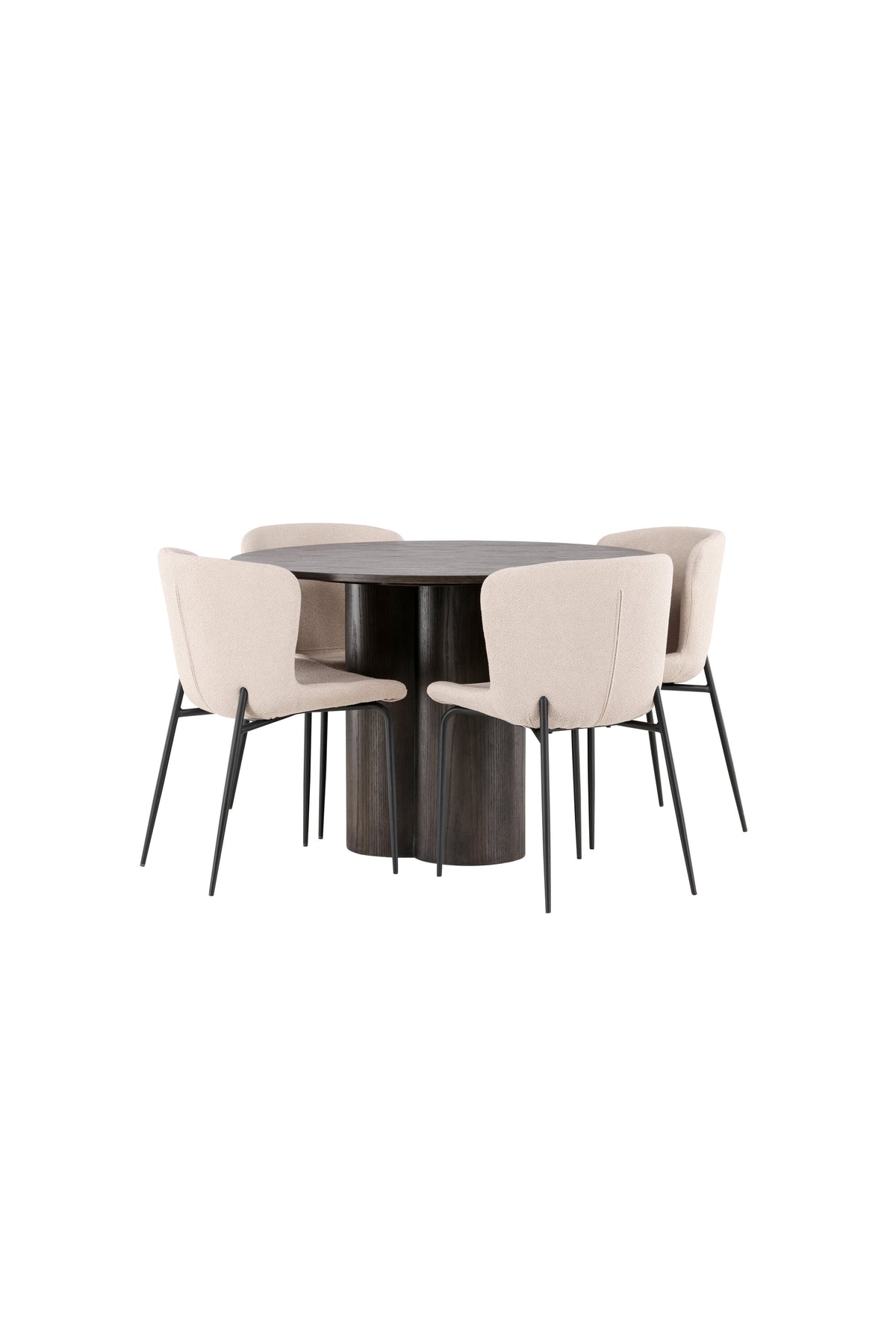 Olivia Matbord med Modesto Stolarna – Bord: ⌀110 Stol: 54x79,5x48