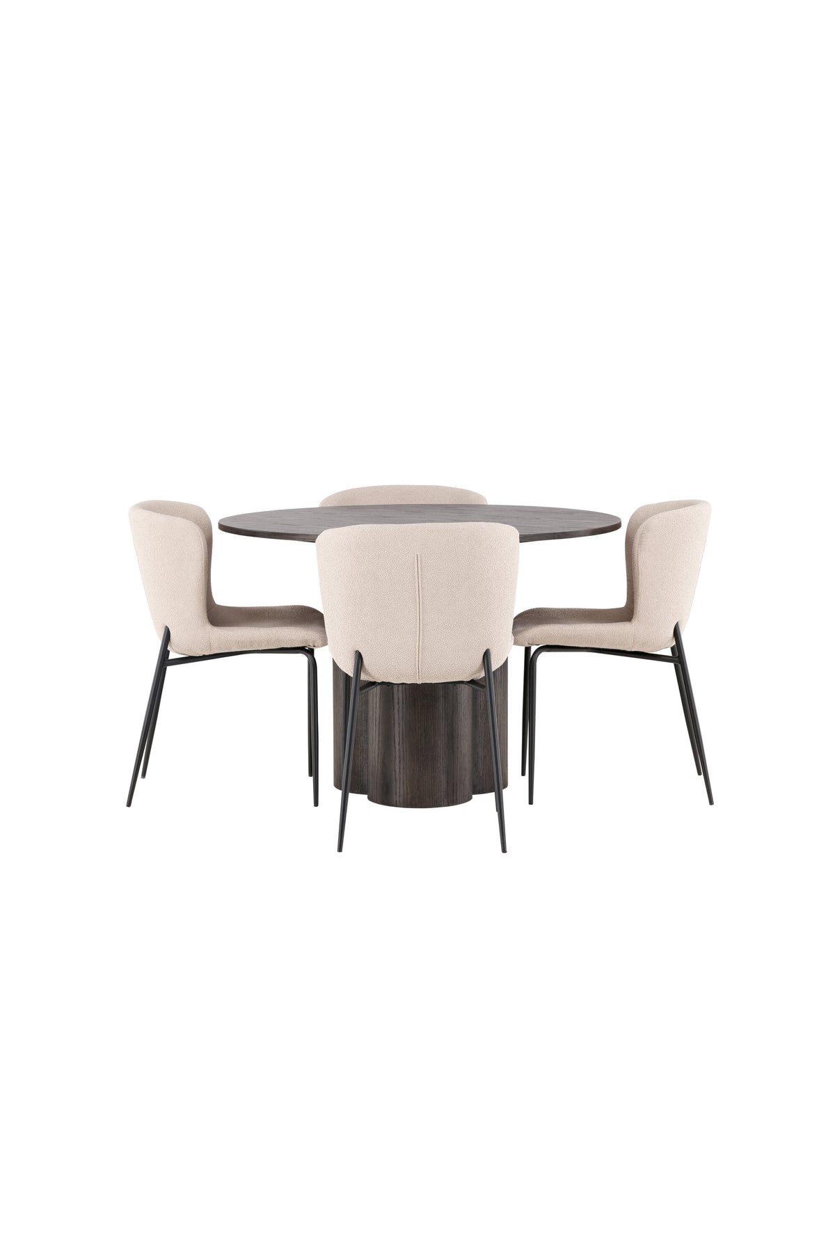 Olivia Matbord med Modesto Stolarna – Bord: ⌀110 Stol: 54x79,5x48