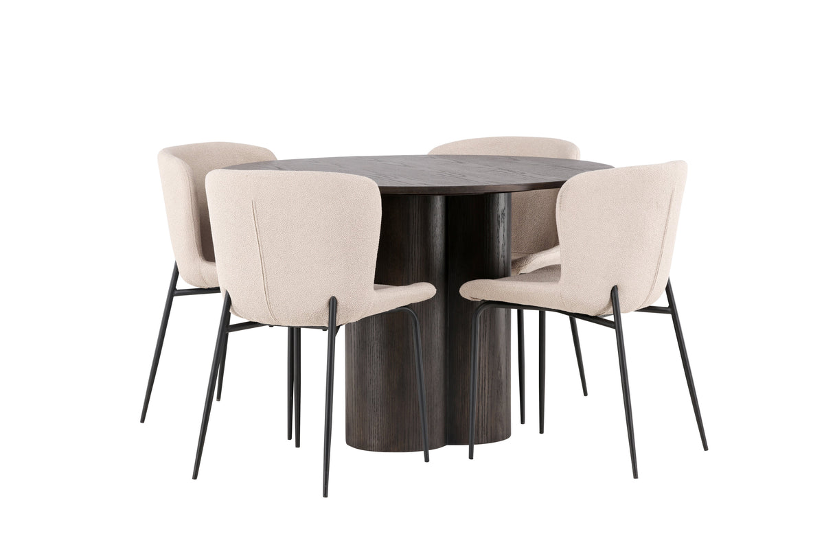 Olivia Matbord med Modesto Stolarna – Bord: ⌀110 Stol: 54x79,5x48