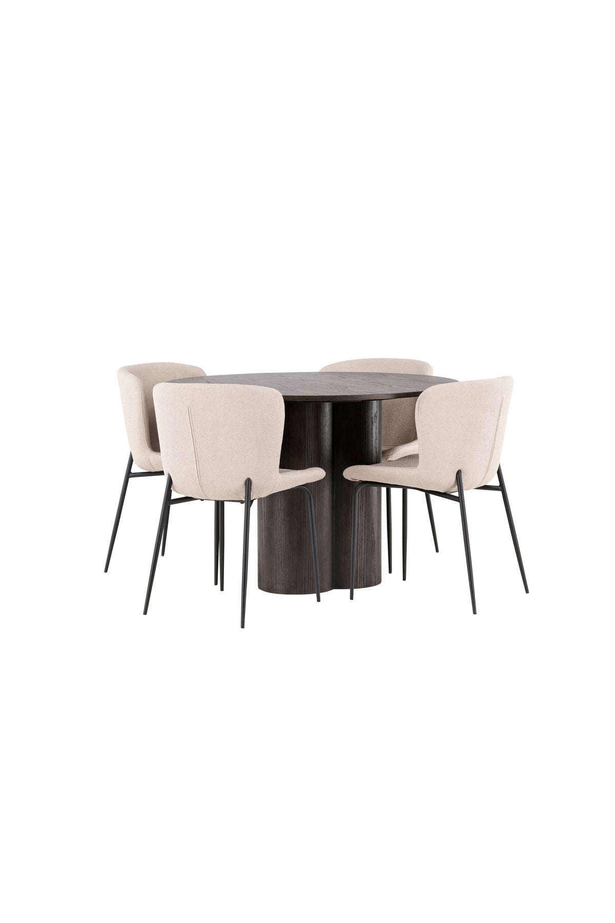 Olivia Matbord med Modesto Stolarna – Bord: ⌀110 Stol: 54x79,5x48