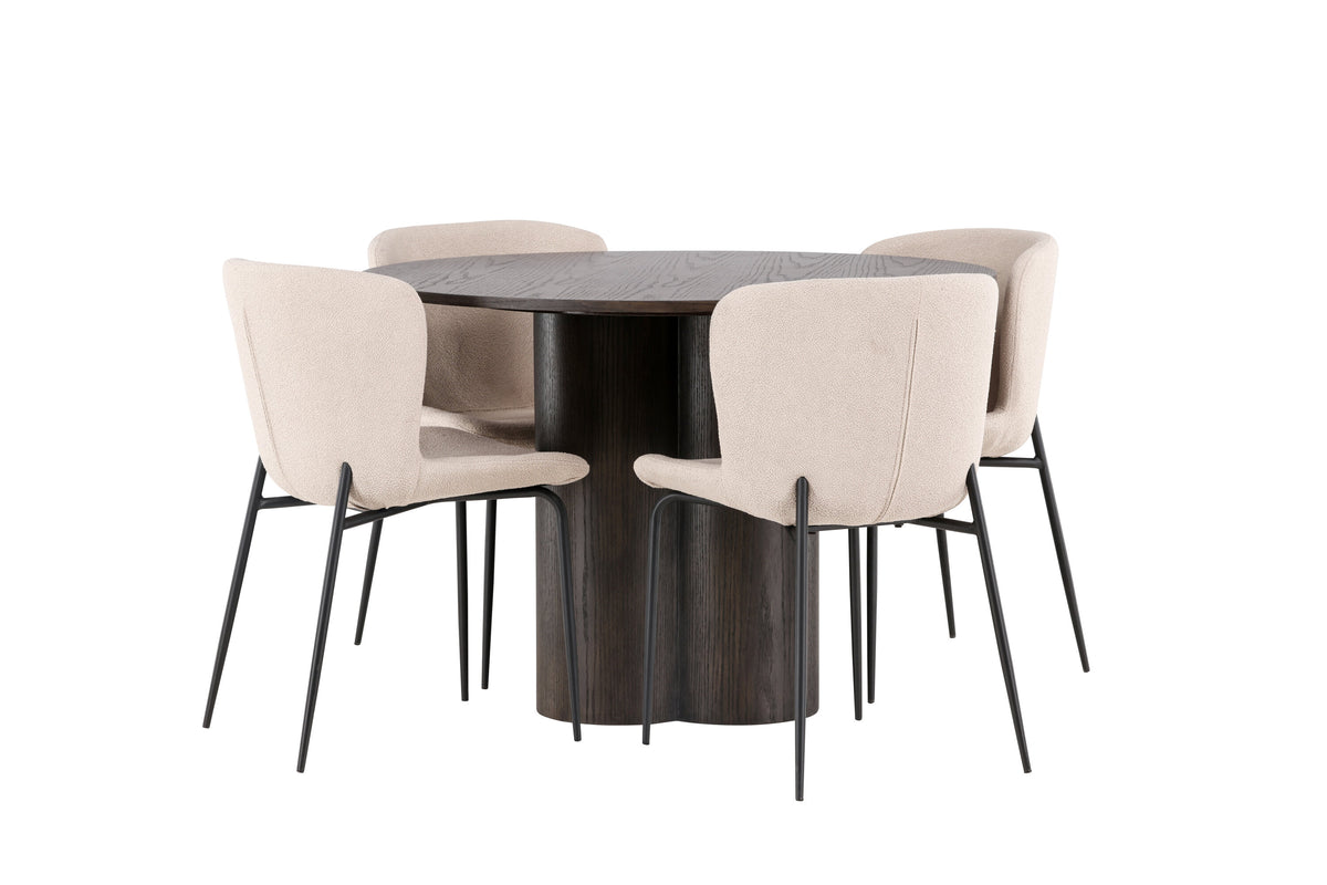Olivia Matbord med Modesto Stolarna – Bord: ⌀110 Stol: 54x79,5x48