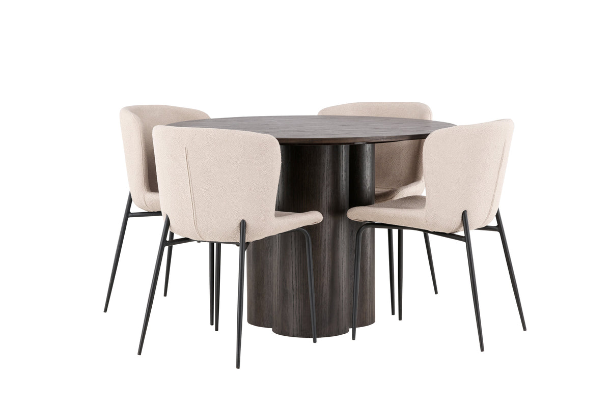 Olivia Matbord med Modesto Stolarna – Bord: ⌀110 Stol: 54x79,5x48